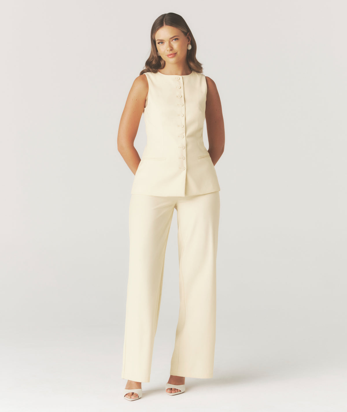 Tailored Wide Leg Trousers - Lemon