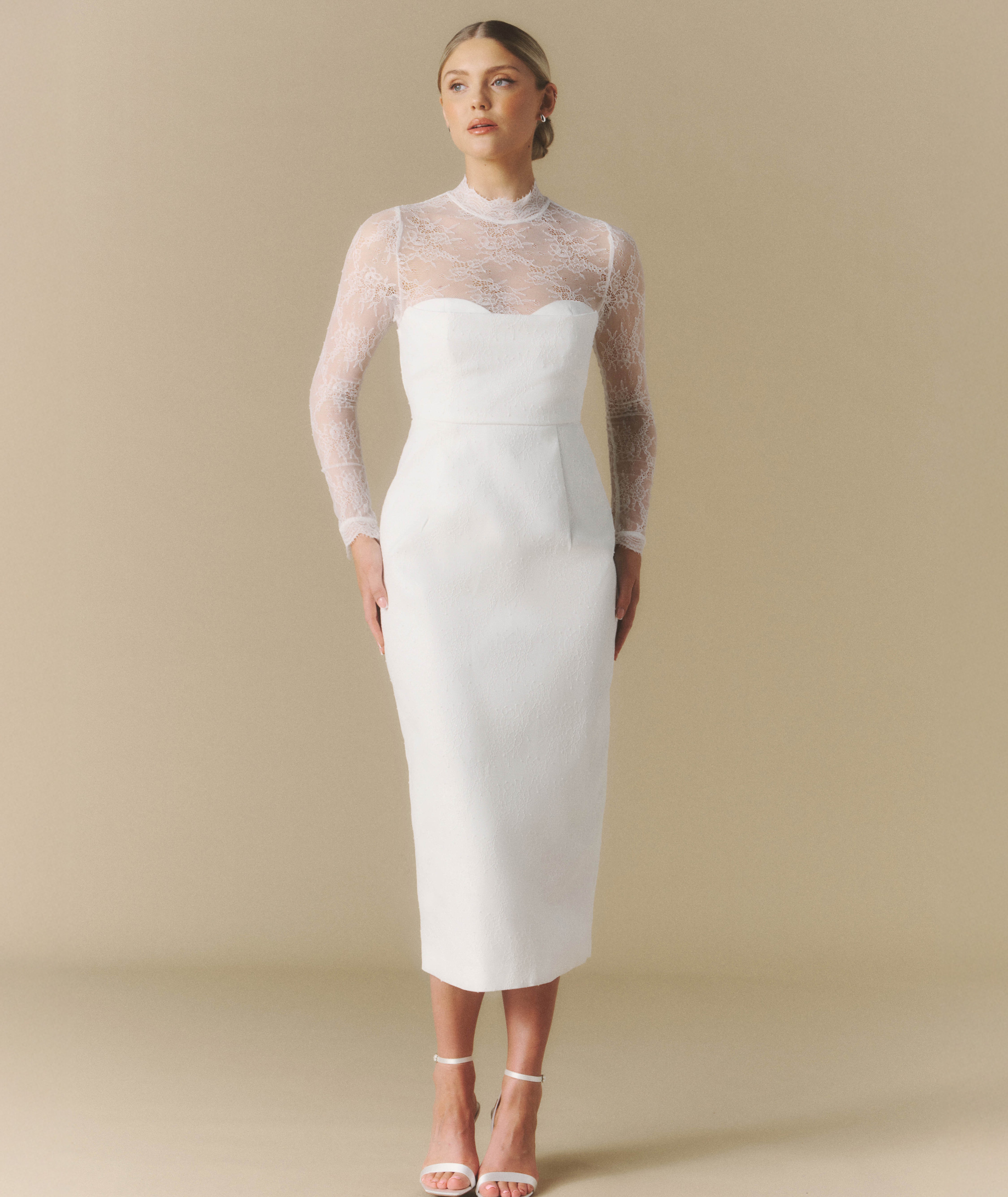 Lace Sleeve Cup Detail Midi Dress