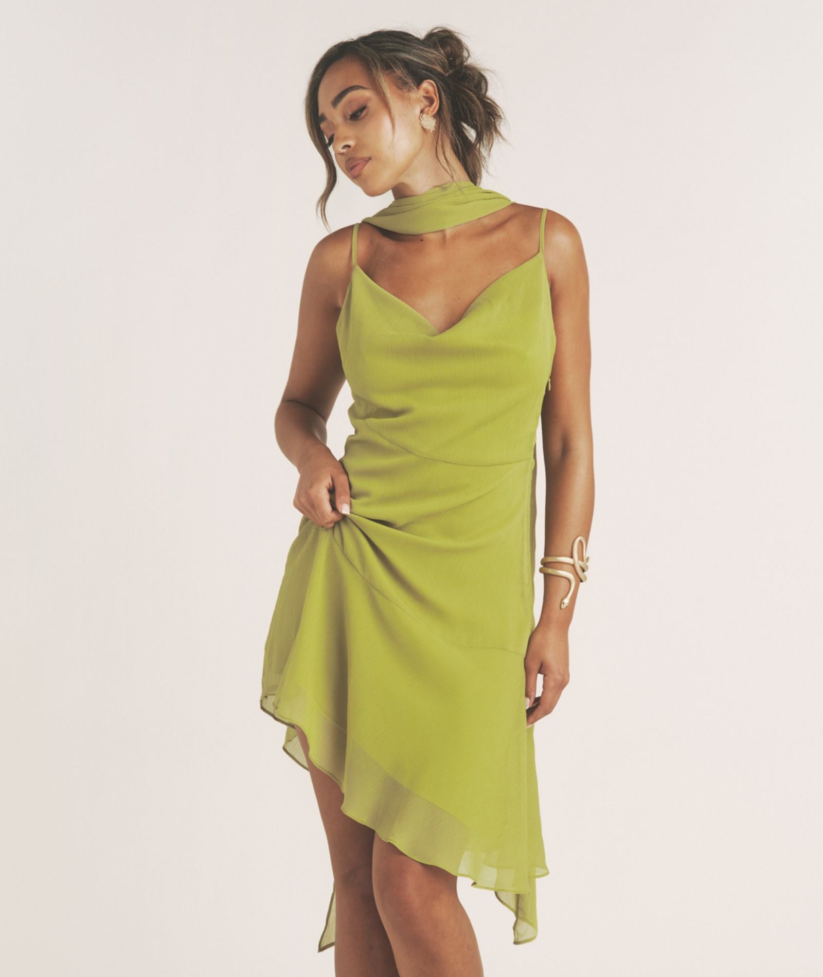 All The Right Moves Graceful Cowl Neck Mini Dress