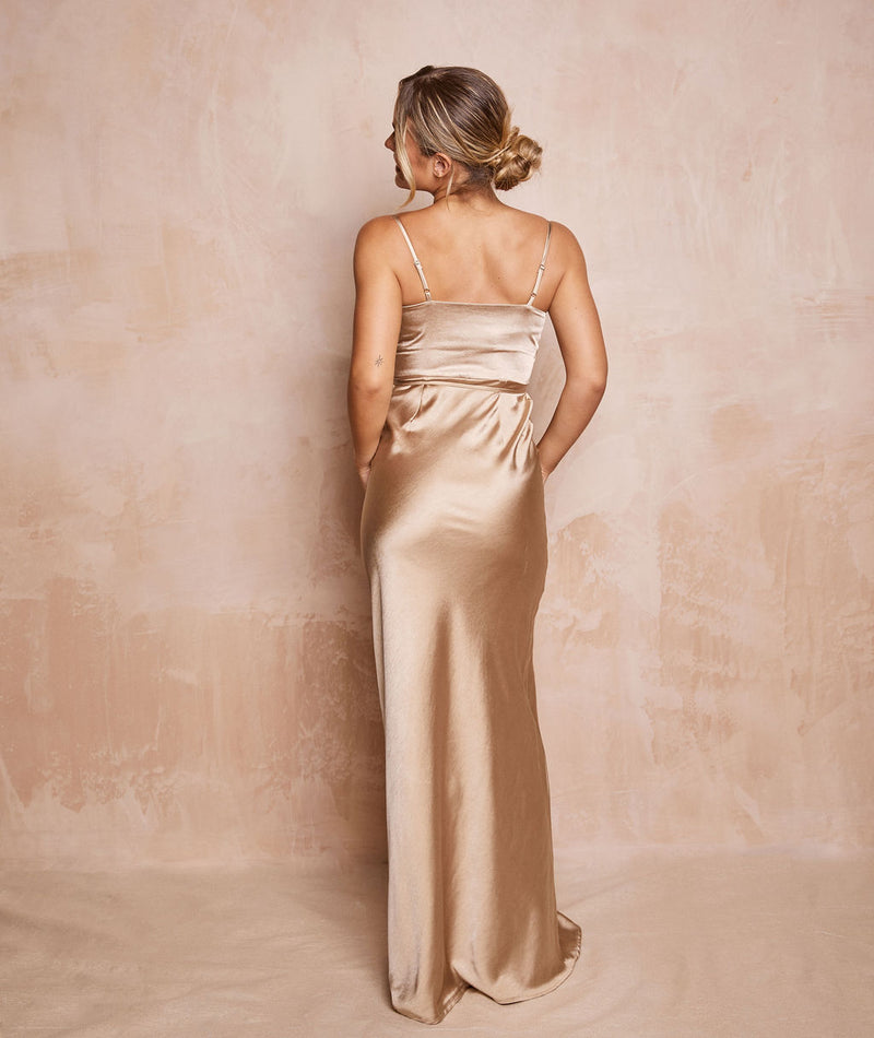 Cami Cowl Front Satin Bridesmaid Dress - Champagne