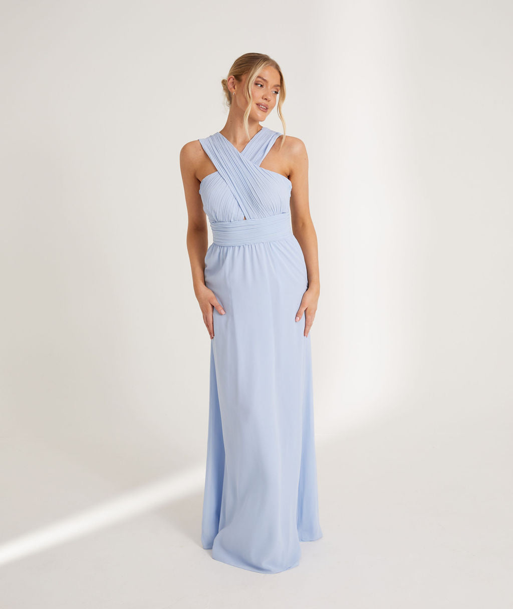 Long Chiffon Cross-Front Dress of Bridesmaids Ocean Blue main image 0