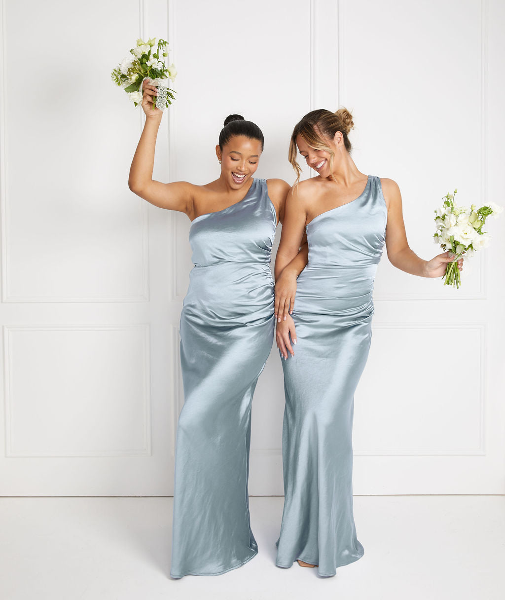 Dusty teal sales bridesmaid dresses