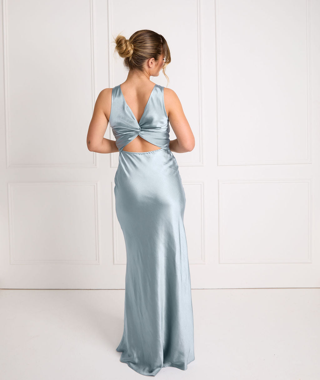 Dusty Blue Satin Bridesmaid Dress