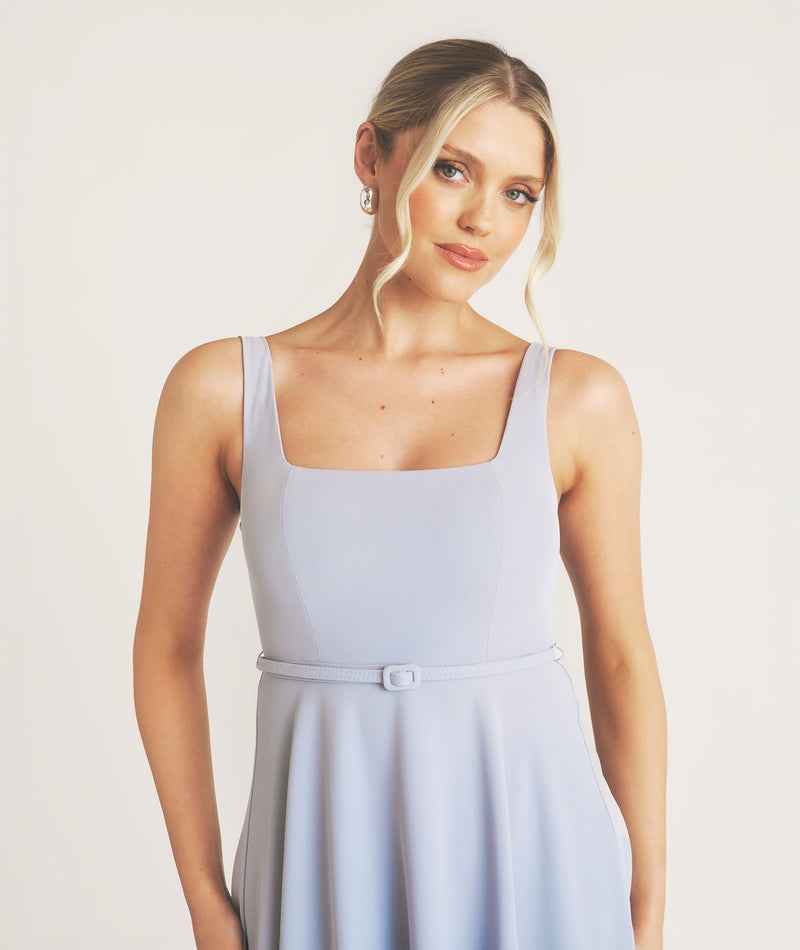 Margot Blue Square Neck Midi Dress