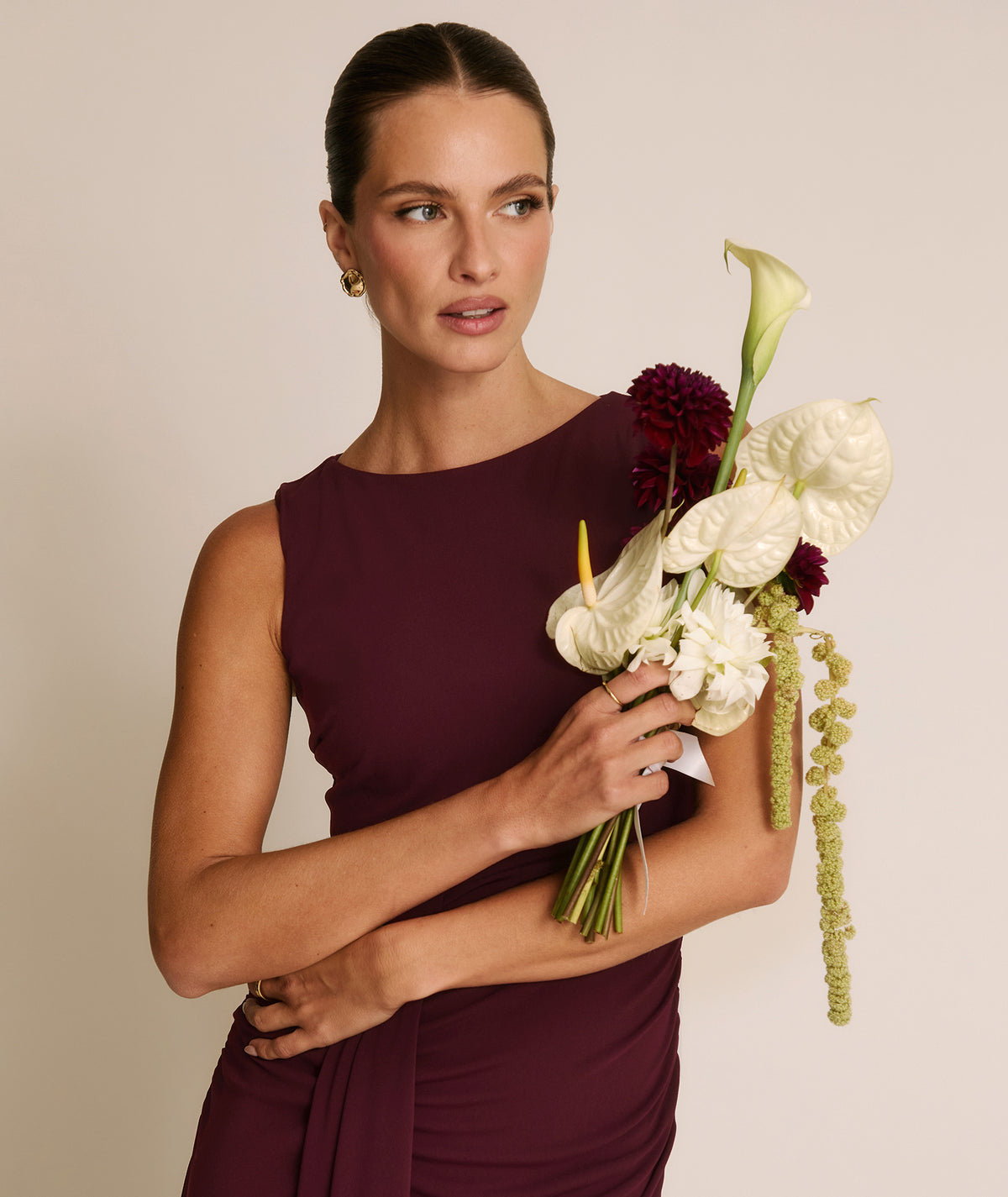 Drape Detail Stretch Sculpt Bridesmaid - Merlot