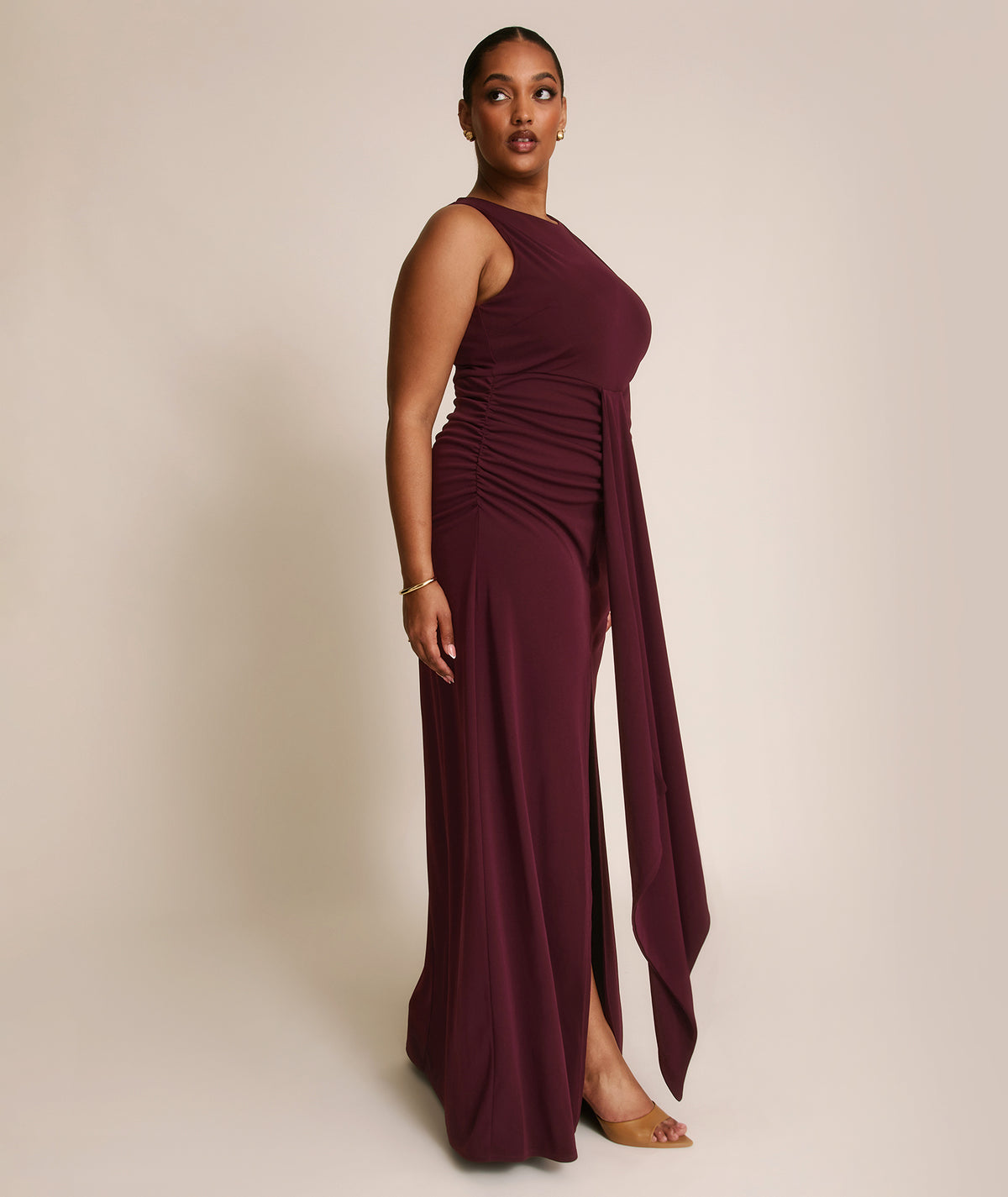 Drape Detail Stretch Sculpt Bridesmaid - Merlot