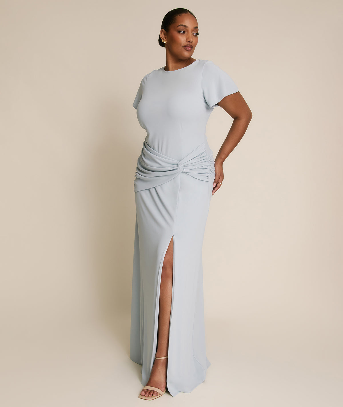 Flutter Sleeve Stretch Sculpt Bridesmaid Dress - Pale Blue