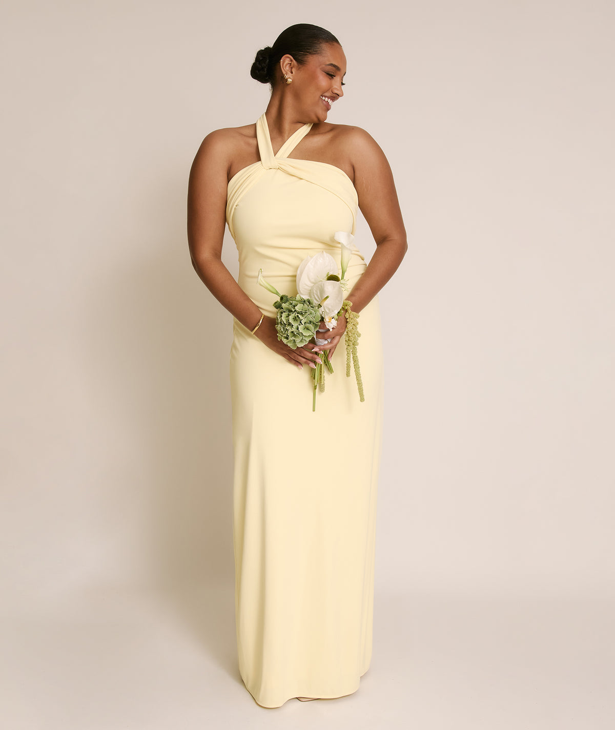Halter Neck Stretch Sculpt Bridesmaid Dress - Lemon