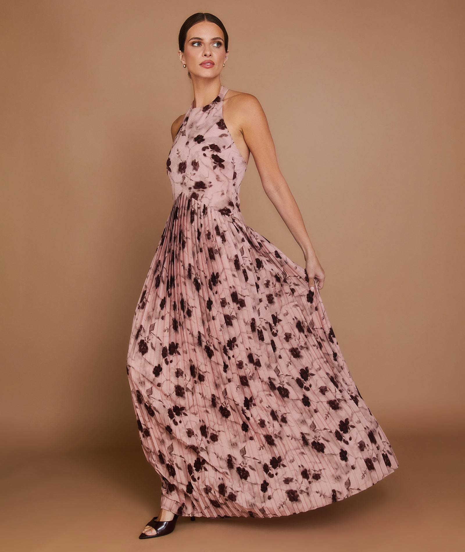 Floral Pleated Maxi Dress - Rose Six Stories Floral Pleated Maxi Dress - Rose Six Stories