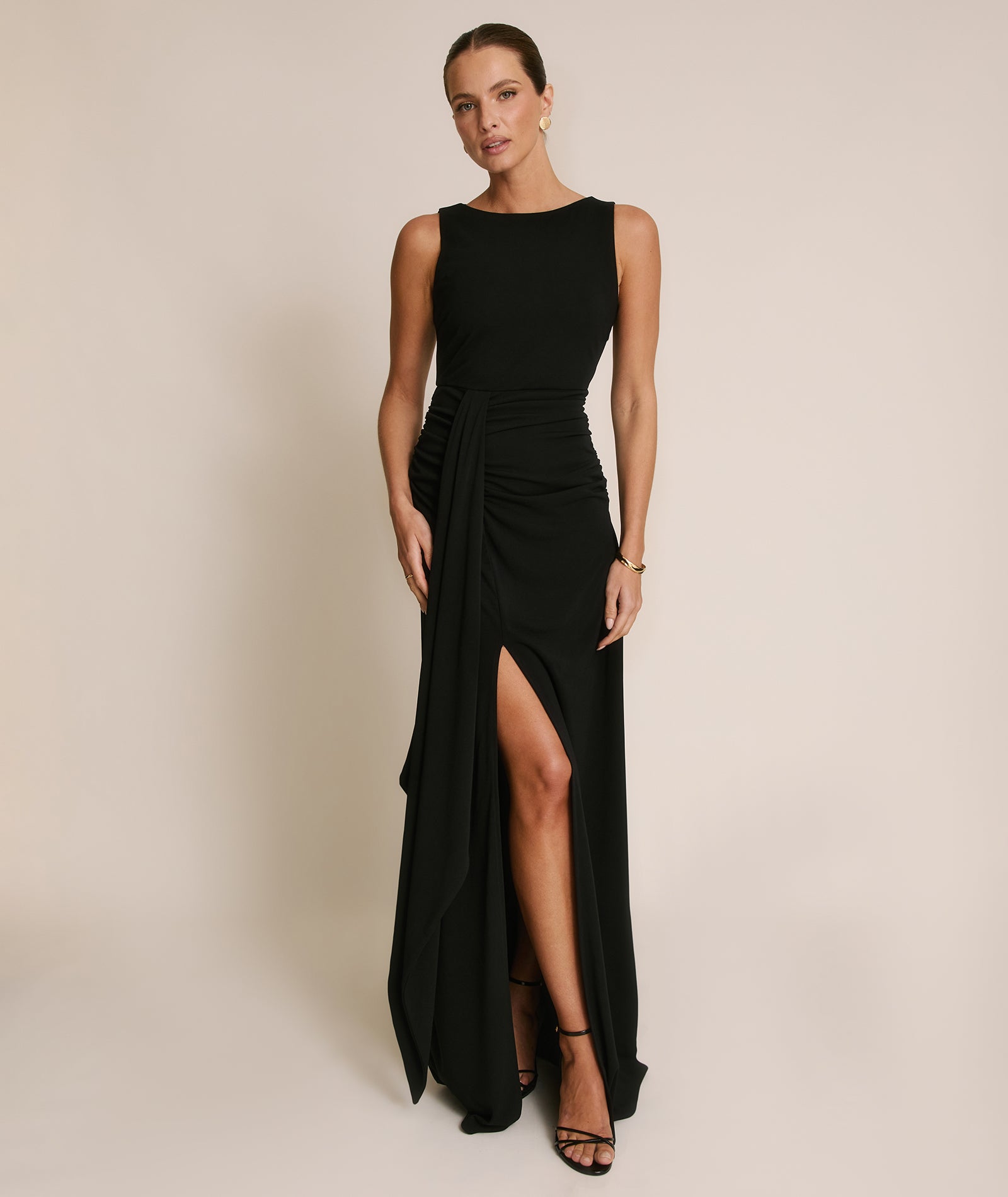 Drape Detail Stretch Sculpt Bridesmaid - Black  Six Stories