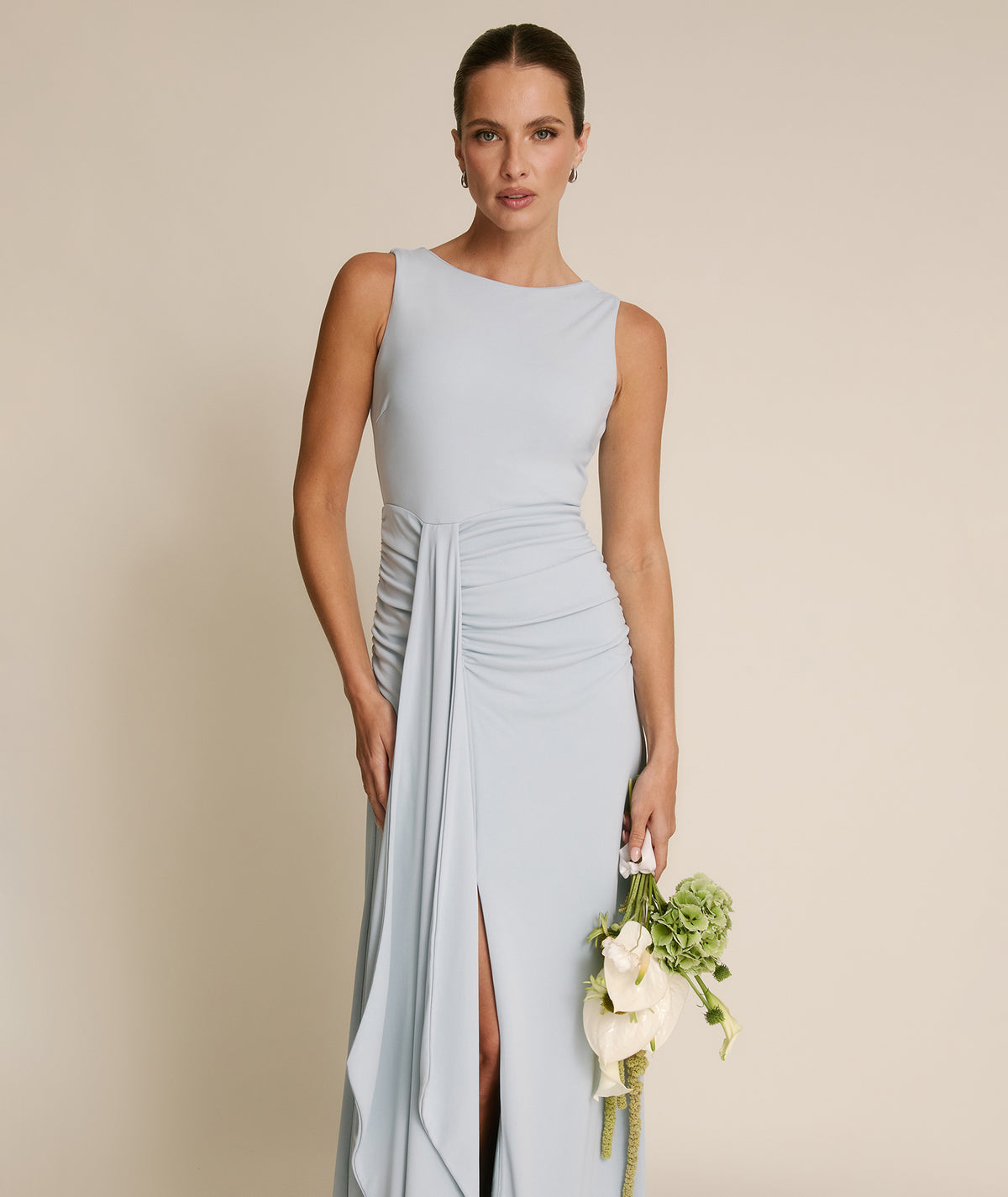 Drape Detail Stretch Sculpt Bridesmaid - Pale Blue