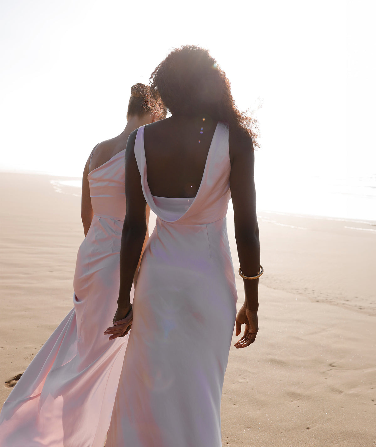 Cowl Back Satin Bridesmaid Dress - Pale Pink