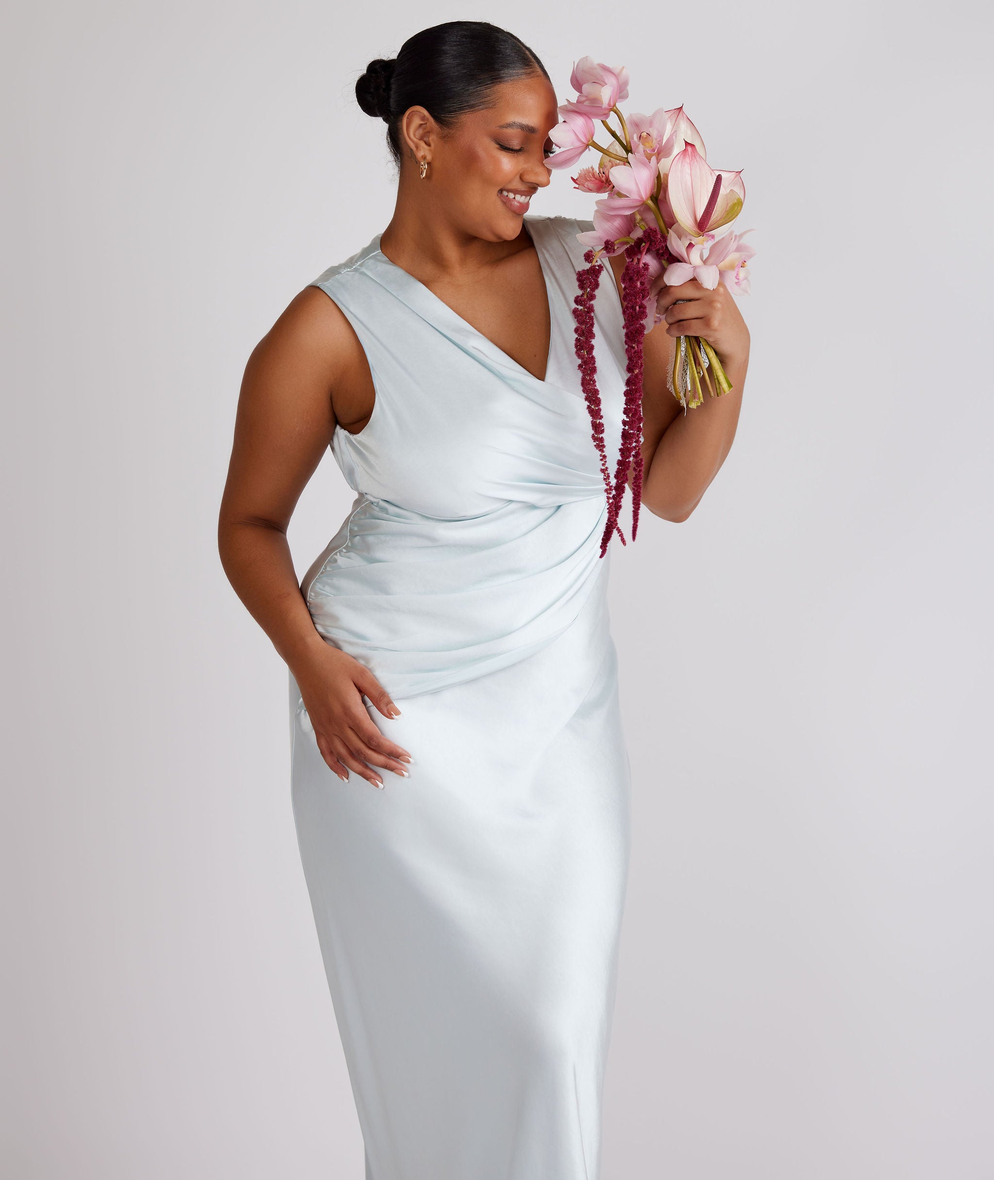 Drape Detail Satin Bridesmaid Dress - Ice Blue – Six Stories