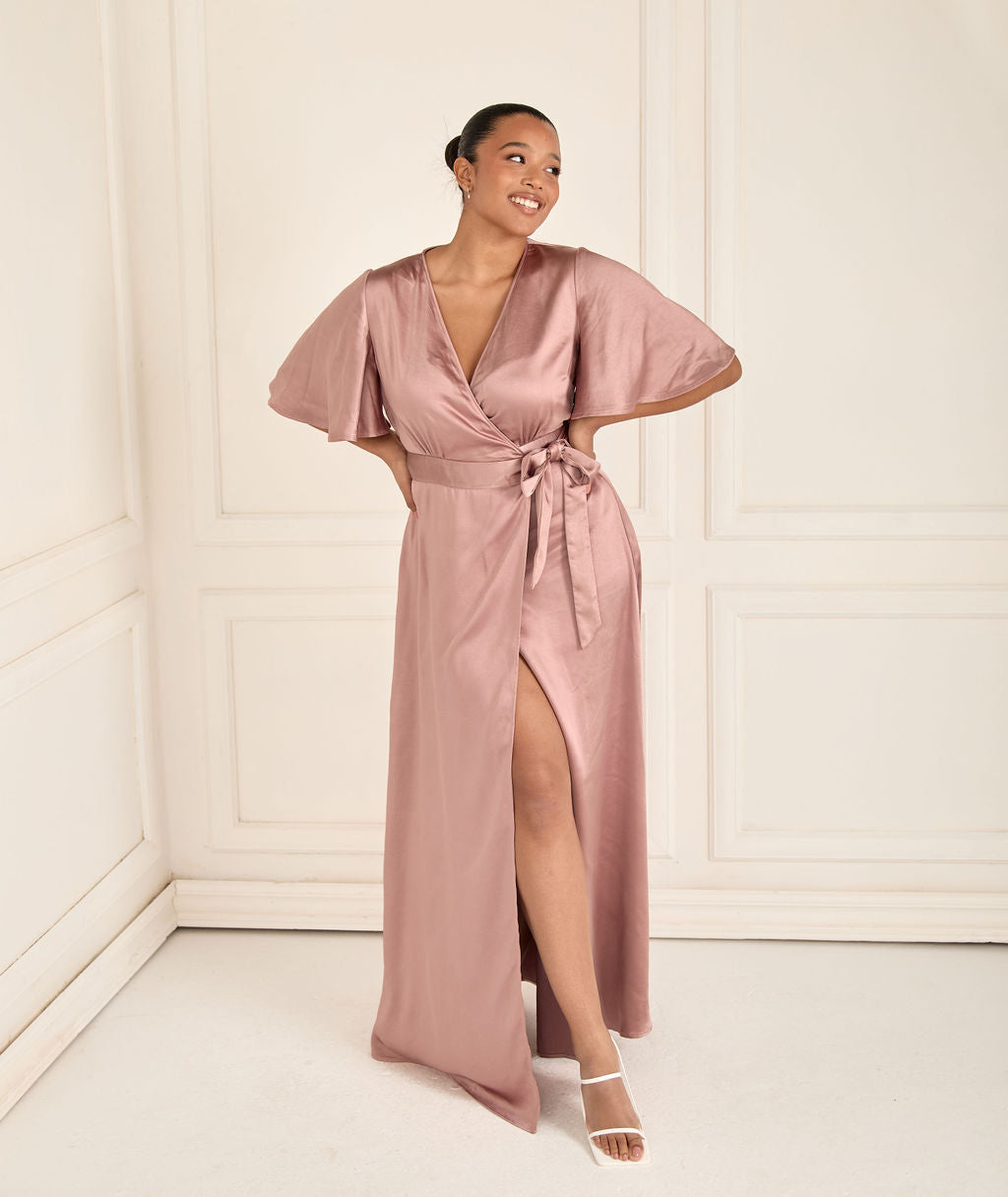 Wrap Tie Satin Bridesmaid Dress