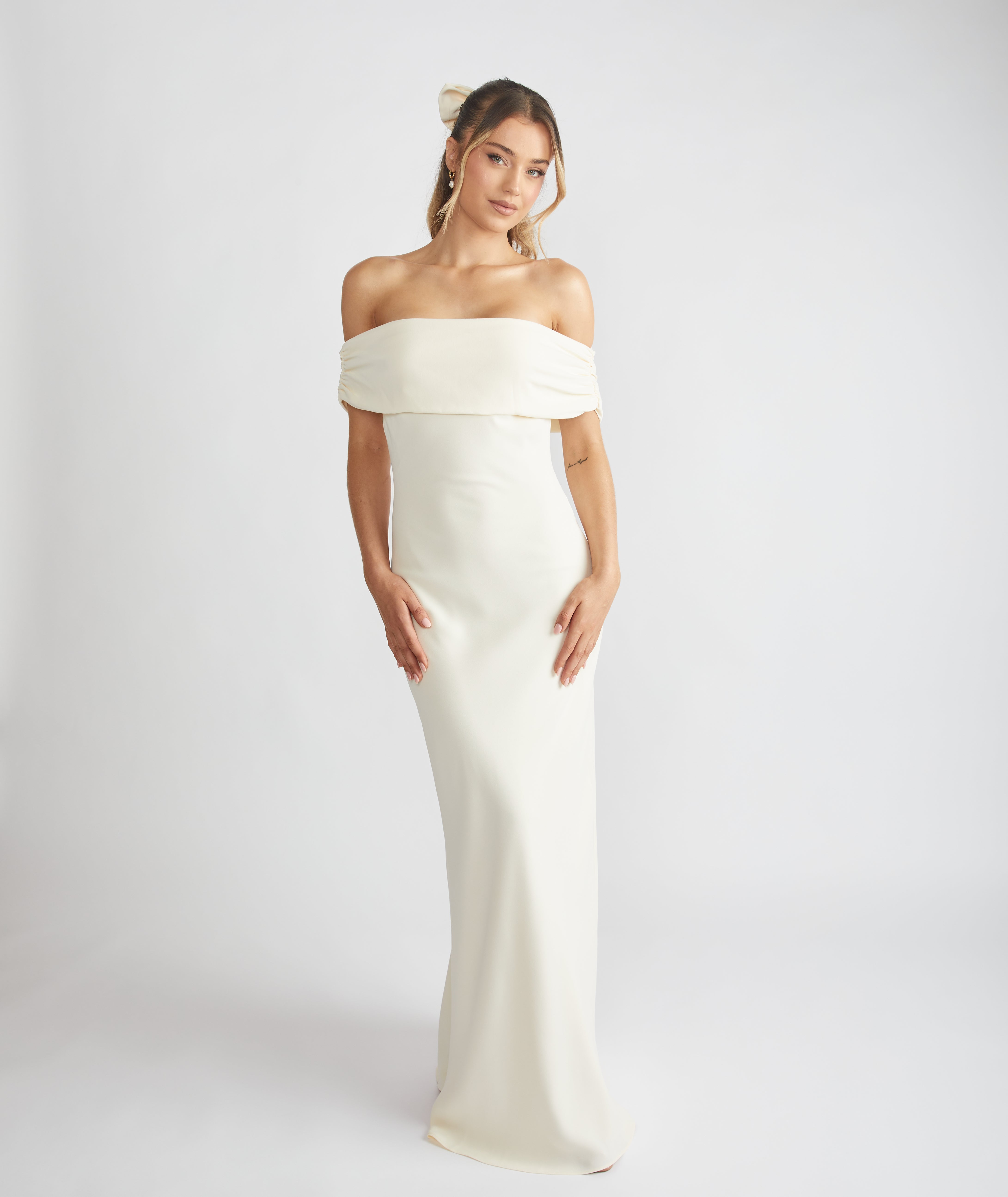 Bardot Crepe Bridesmaid Dress - Almond Bardot Crepe Bridesmaid Dress - Almond