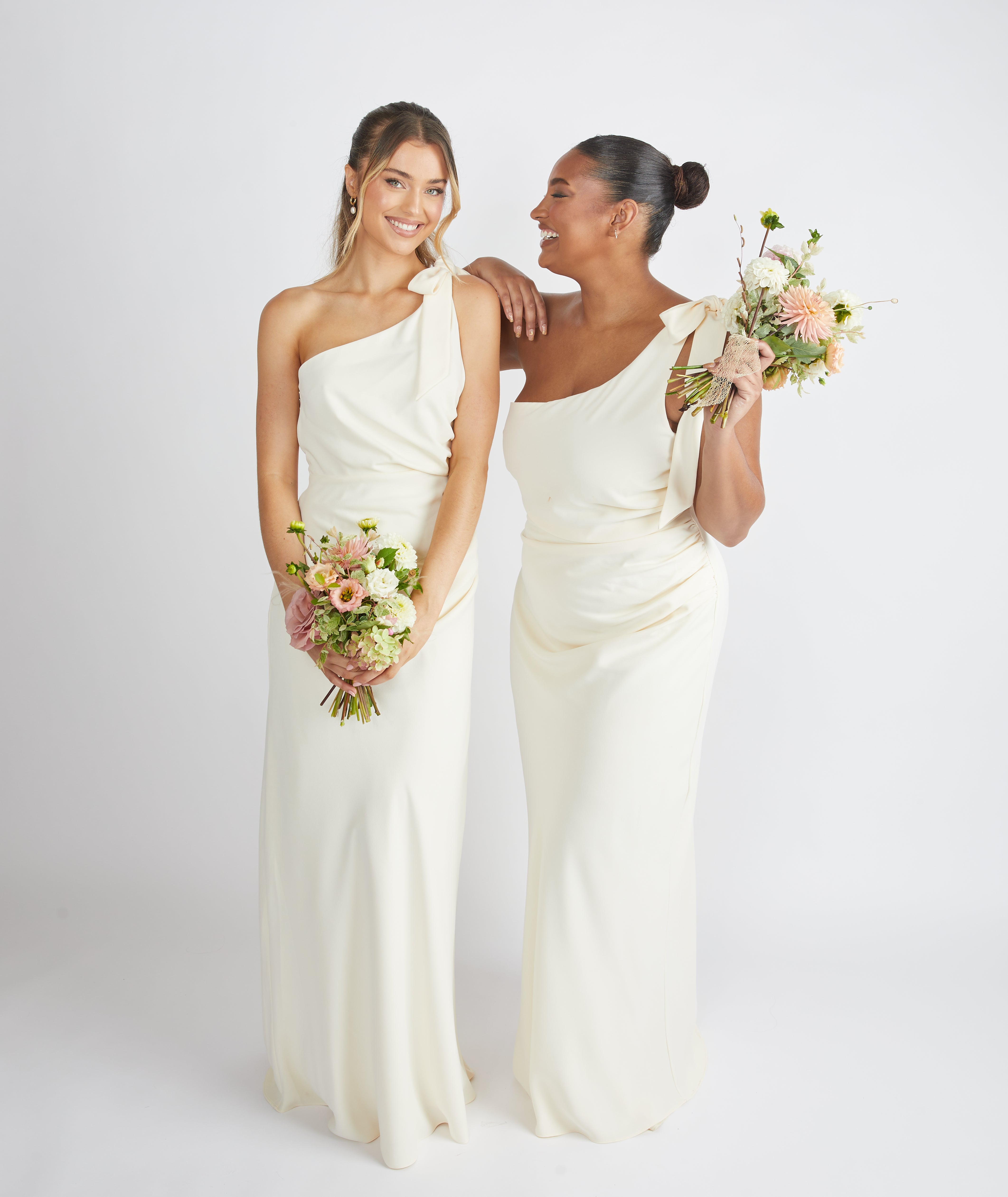 Bow One Shoulder Crepe Bridesmaid Dress