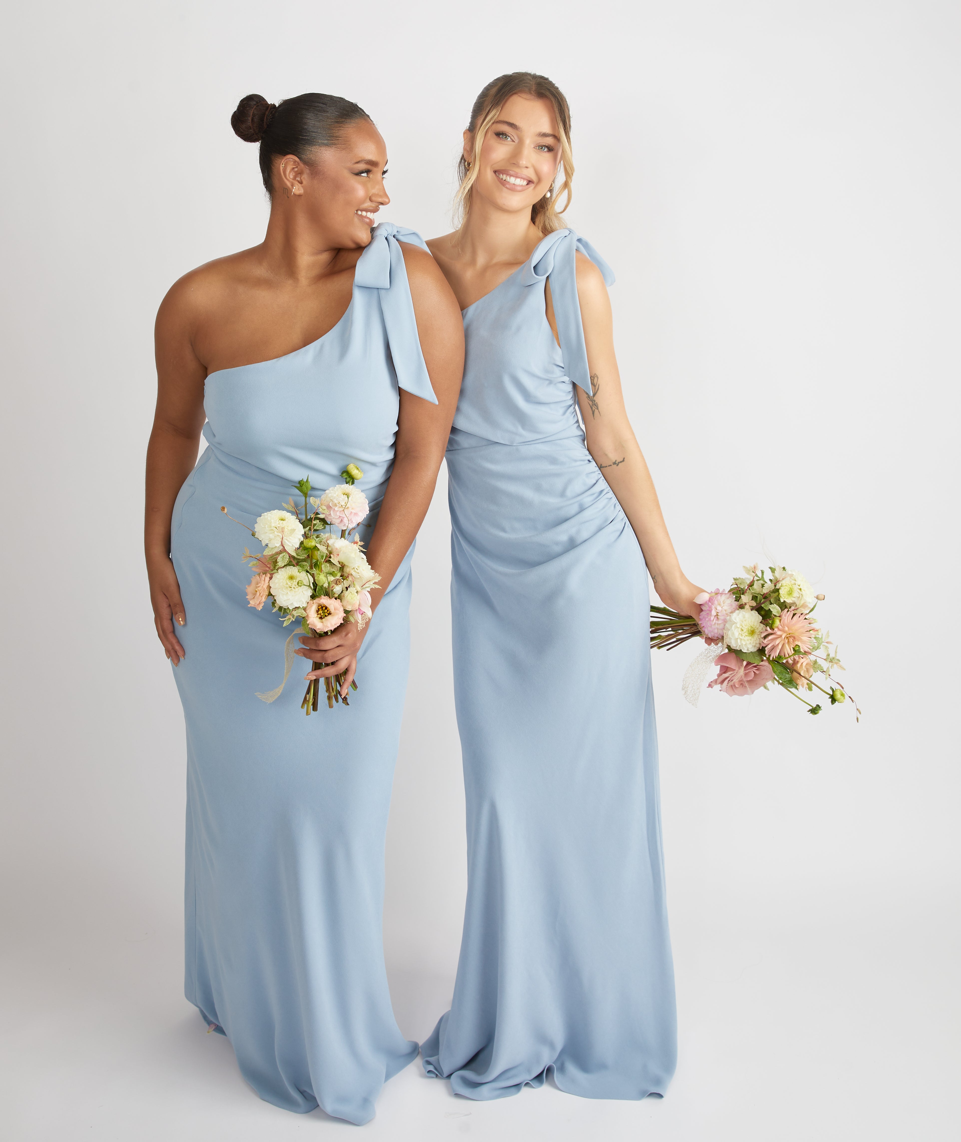 Bow One Shoulder Crepe Bridesmaid Dress