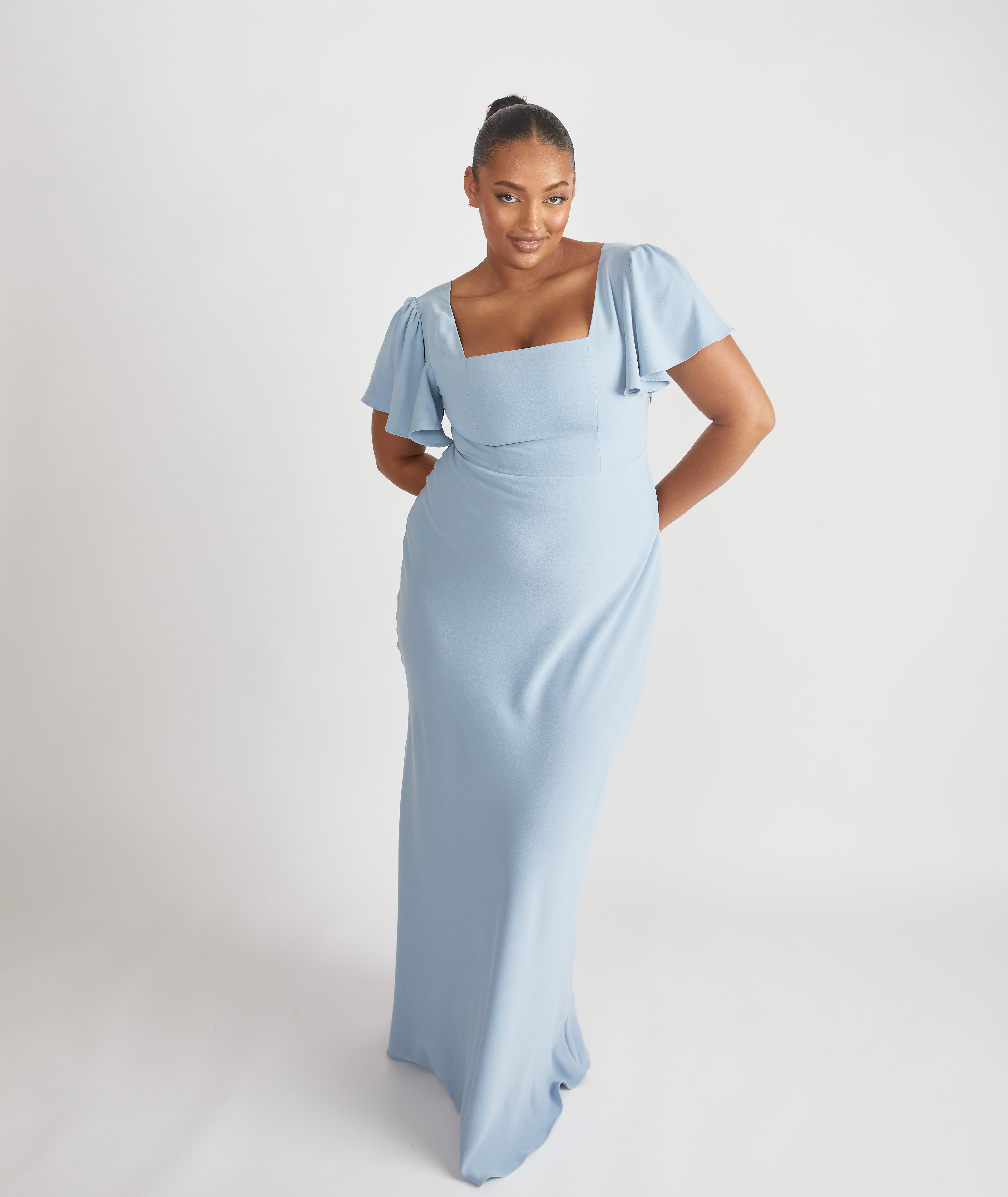Square Neck Crepe Bridesmaid Dress - Pale Blue