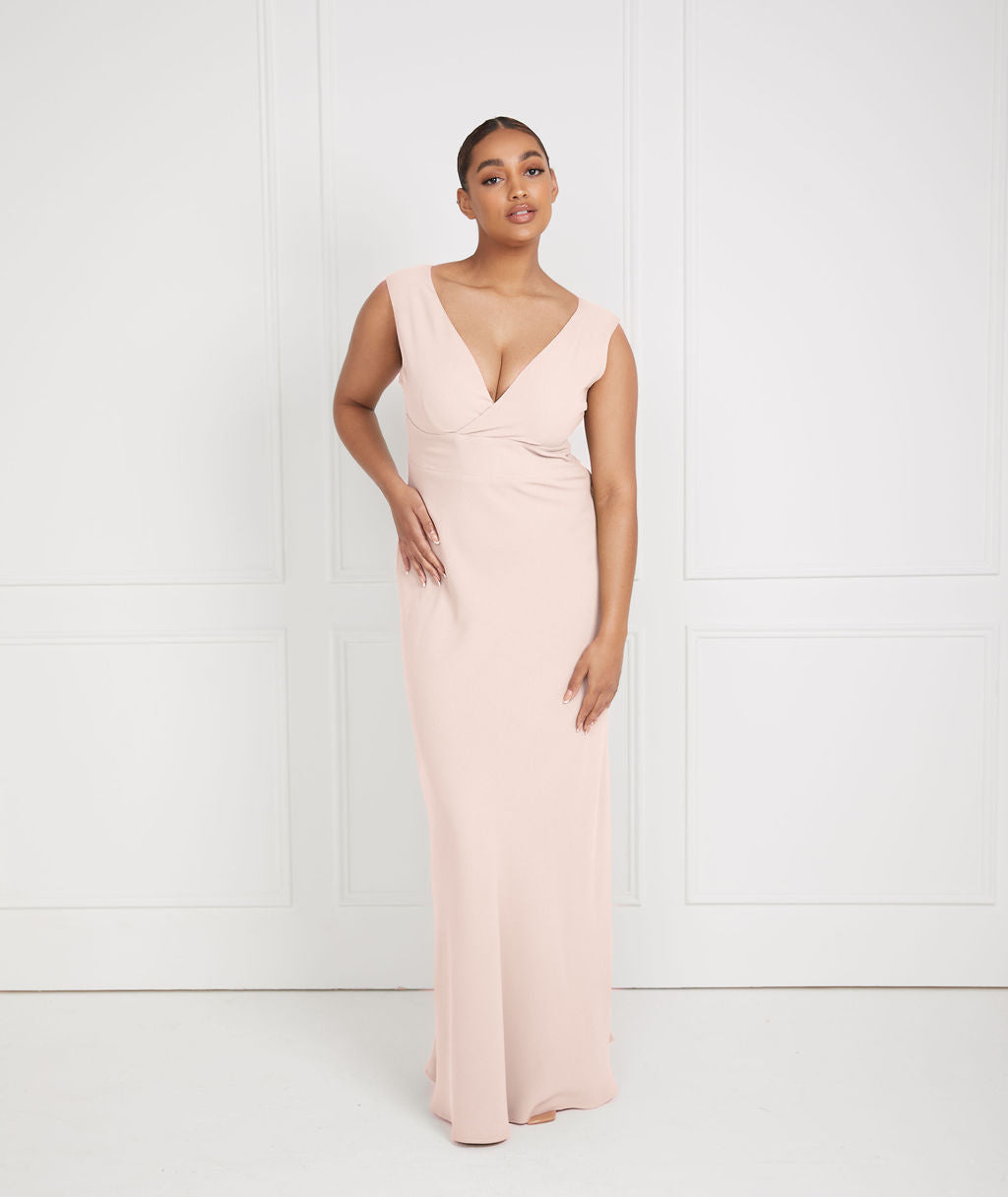 V Neck Plunge Crepe Bridesmaid Dress - Blush | Six Stories V Neck Plunge Crepe Bridesmaid Dress - Blush | Six Stories