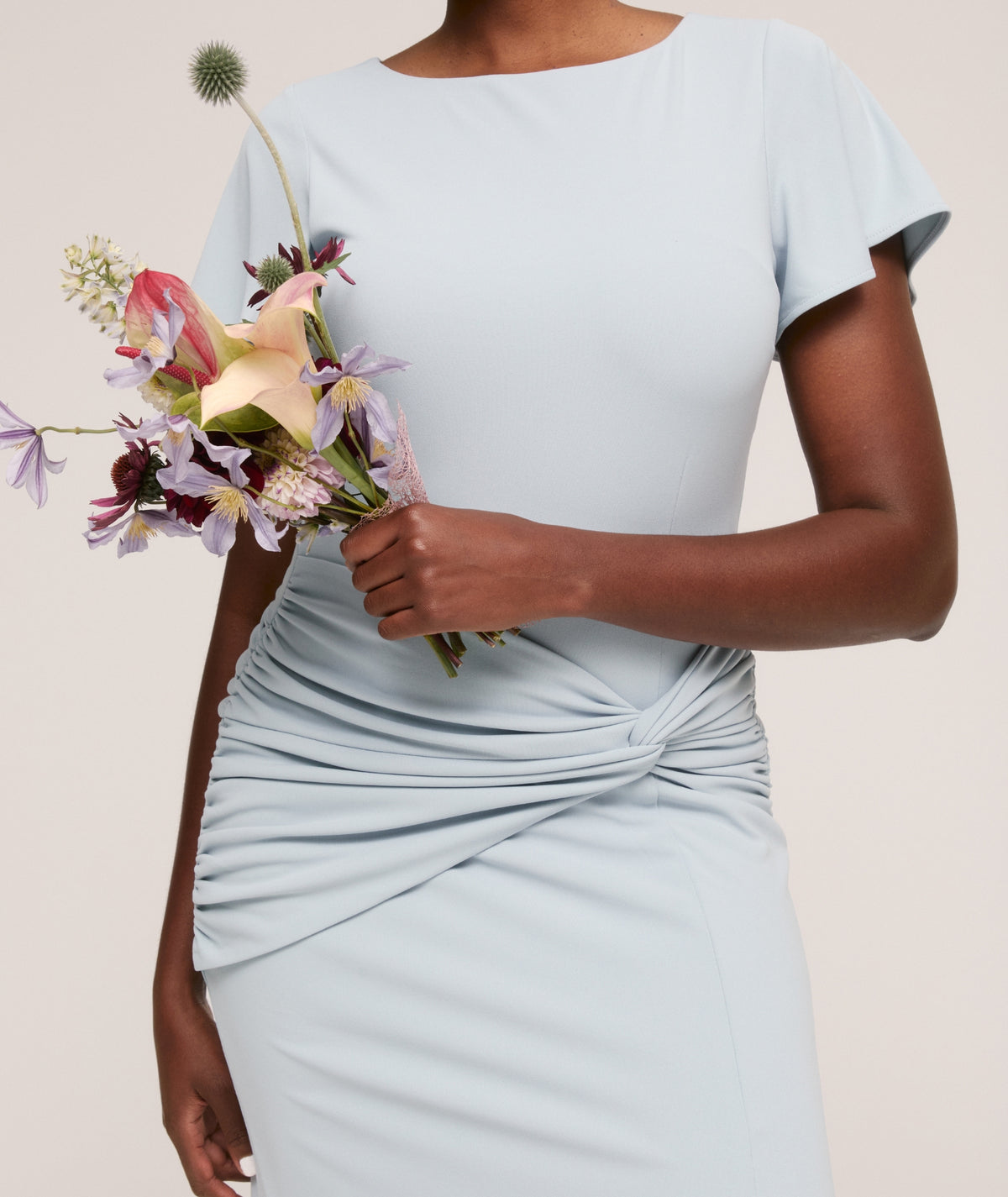Flutter Sleeve Stretch Sculpt Bridesmaid Dress - Pale Blue