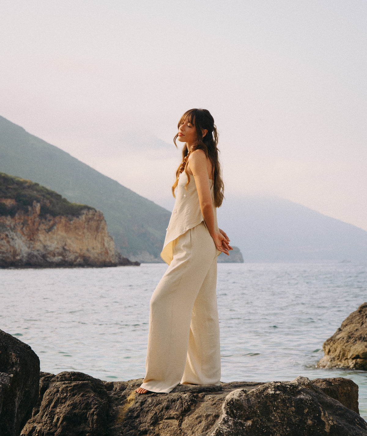 Linen Look Relaxed Trousers - Stone