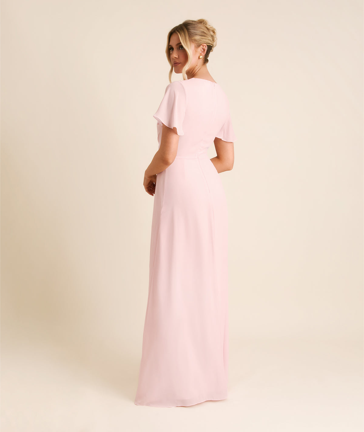Knot Detail Chiffon Bridesmaid Dress - Blush Pink