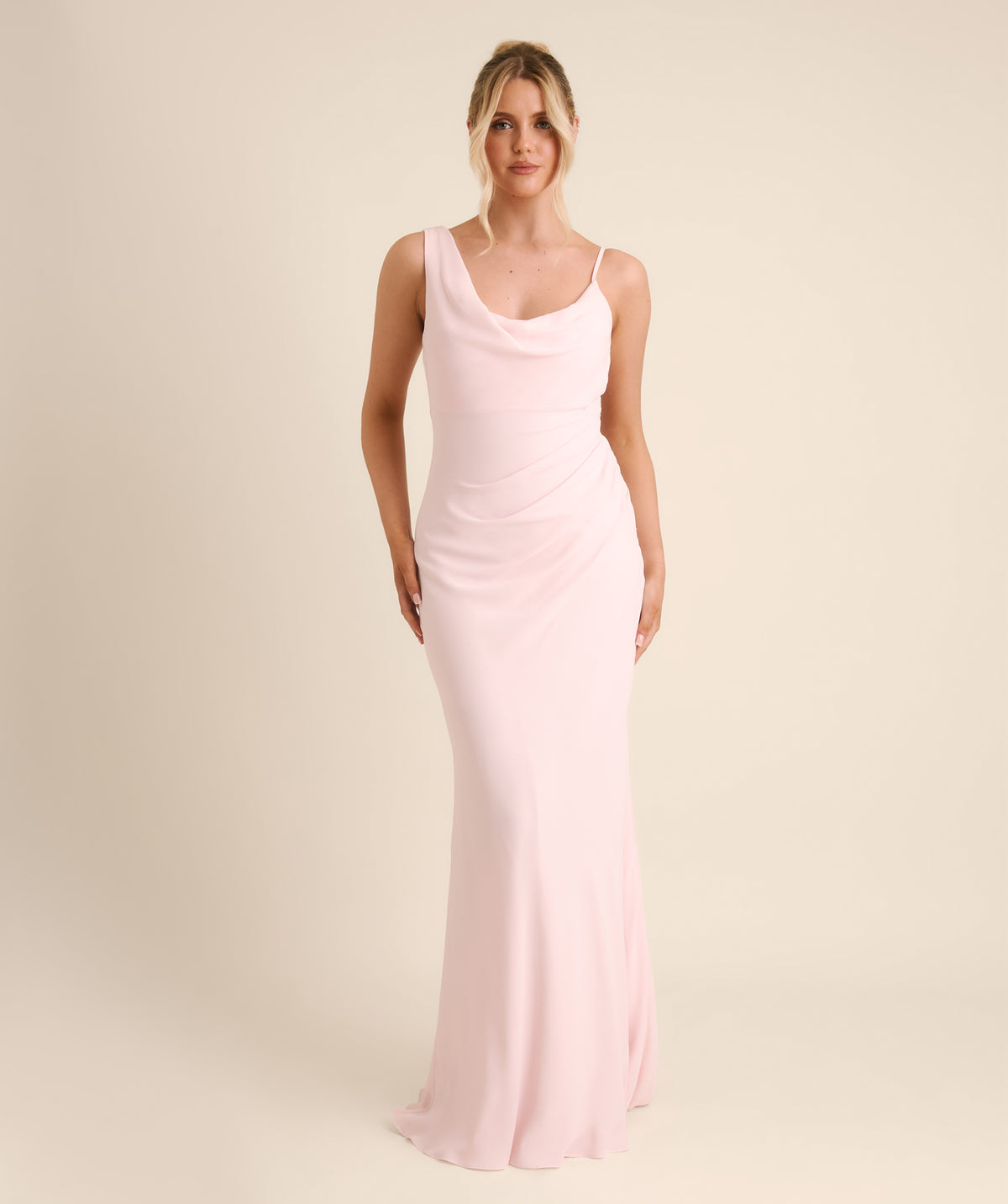 Cowl Asymmetrical Chiffon Bridesmaid Dress - Blush Pink
