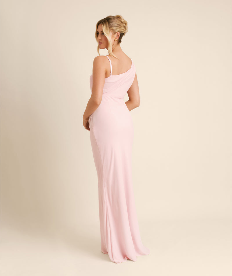 Cowl Asymmetrical Chiffon Bridesmaid Dress - Blush Pink