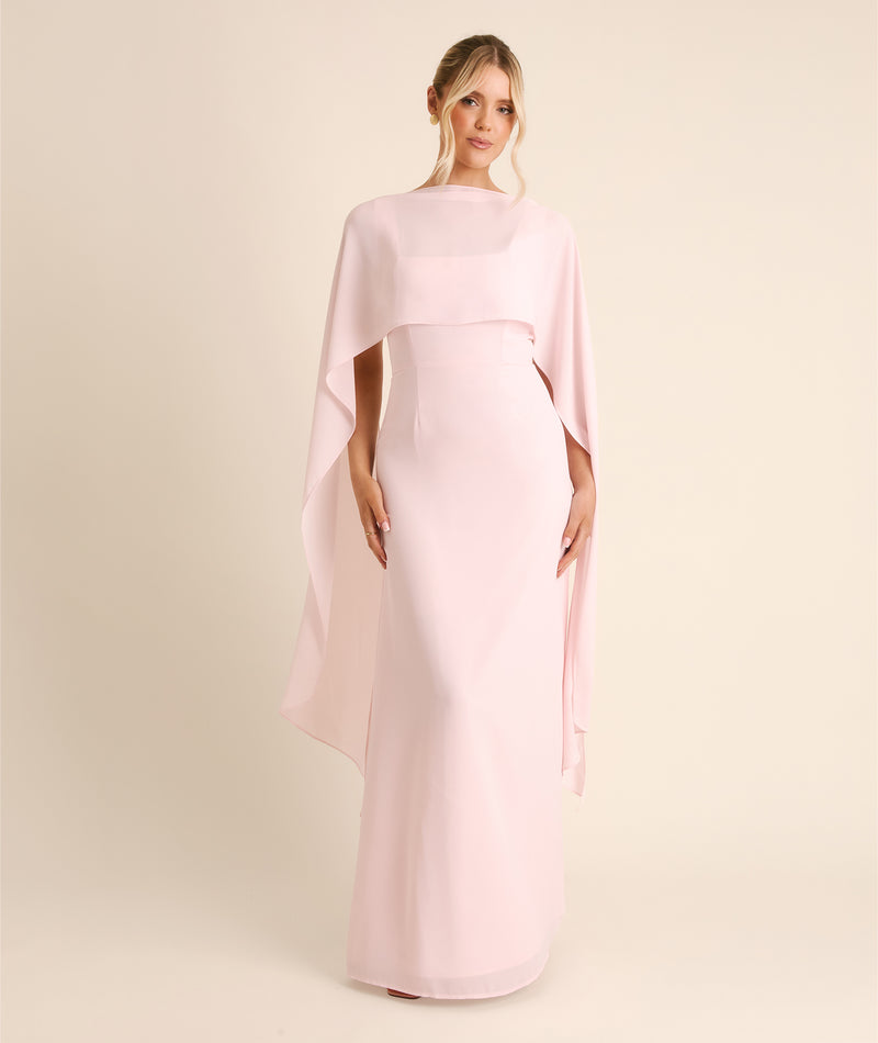 Square Neck Chiffon Bridesmaid Dress with Neck Scarf - Blush Pink