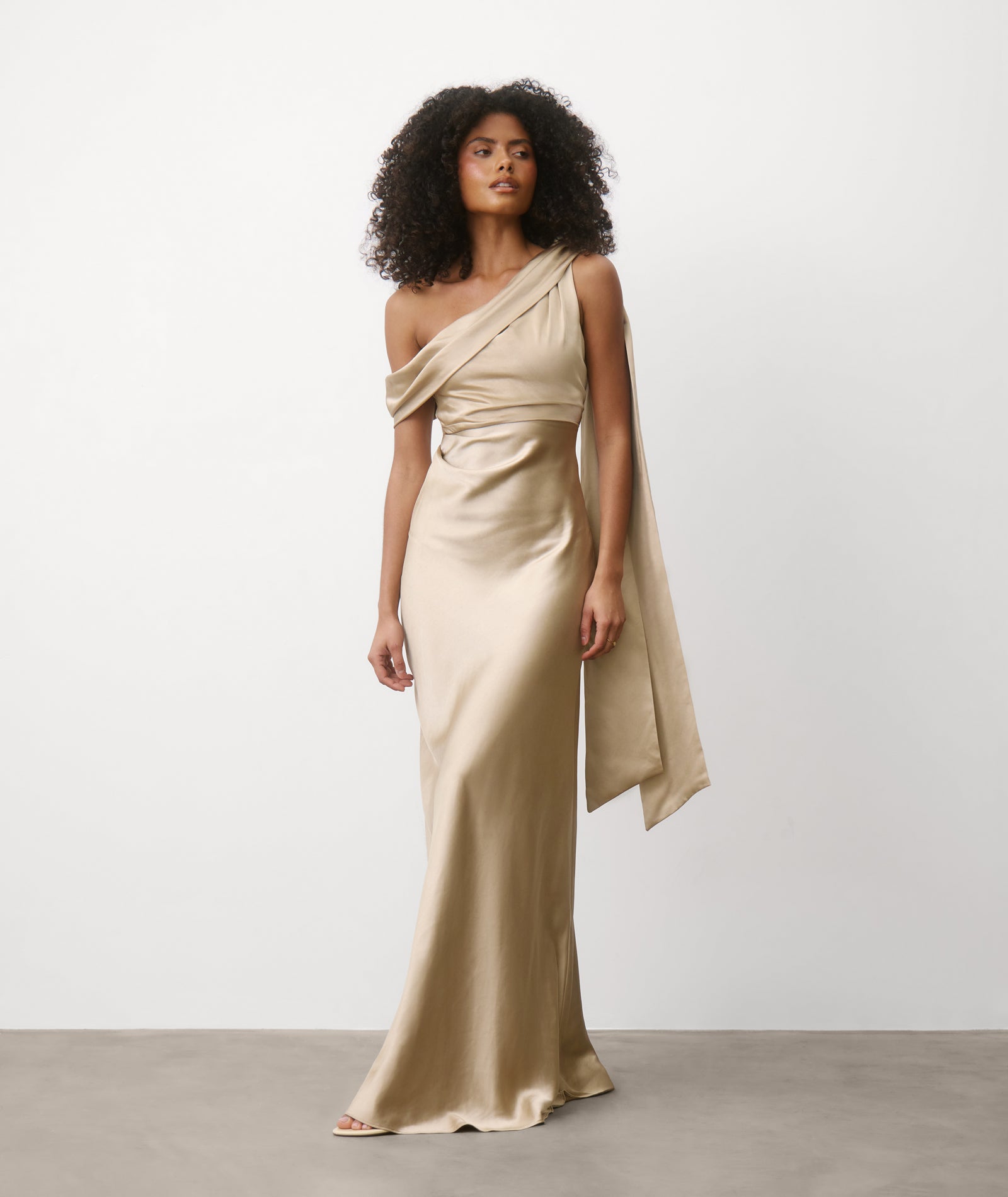 One Shoulder Drape Satin Bridesmaid Dress