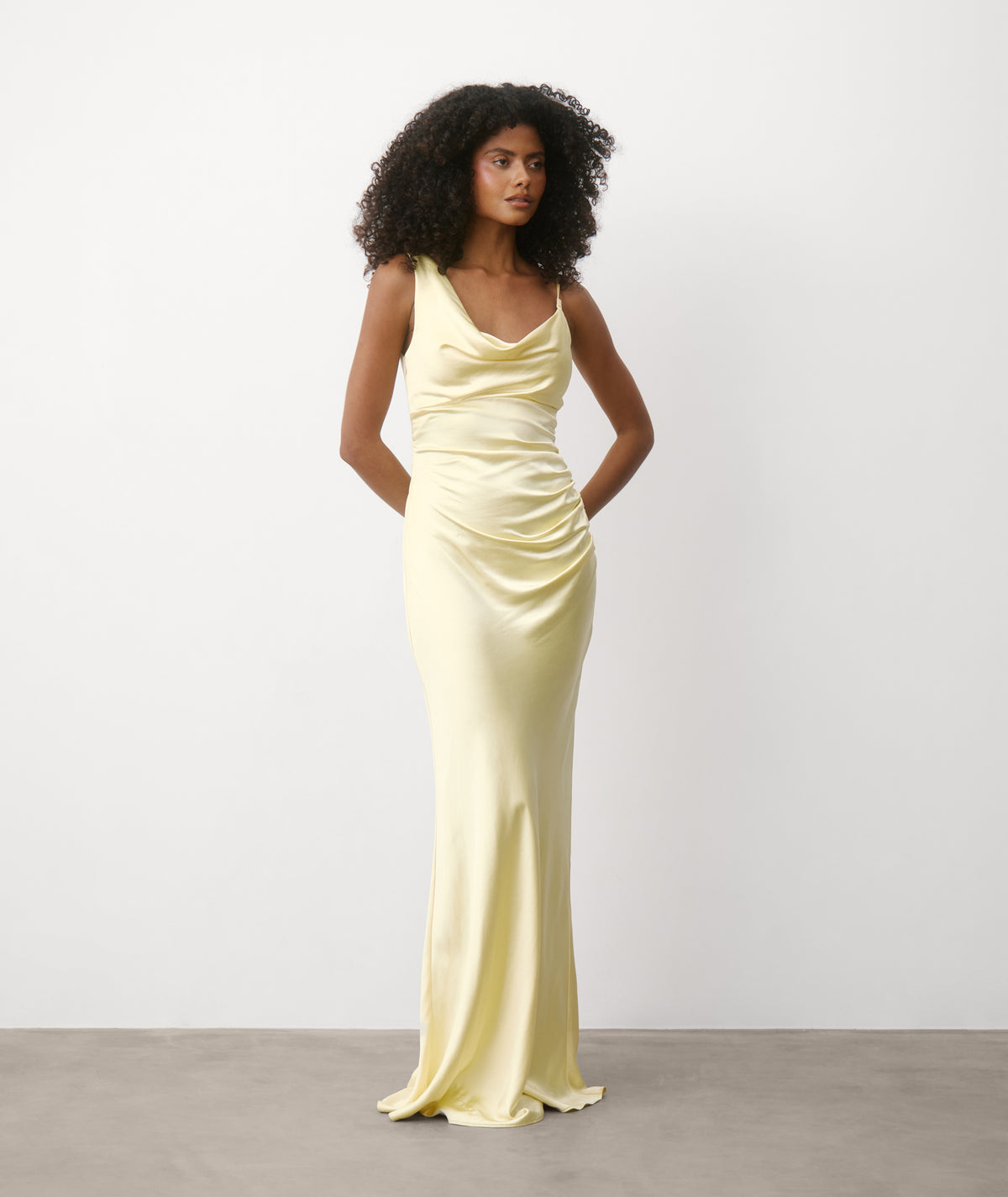 Cowl Asymmetrical Satin Bridesmaid Dress - Butter Lemon