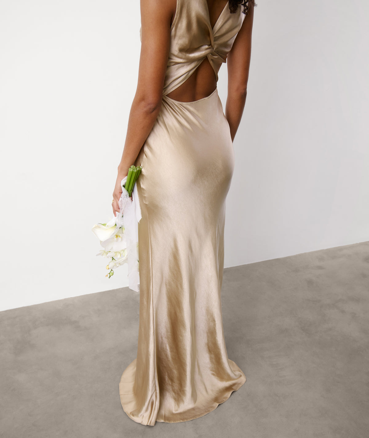 Twist Back Satin Bridesmaid Dress - Champagne
