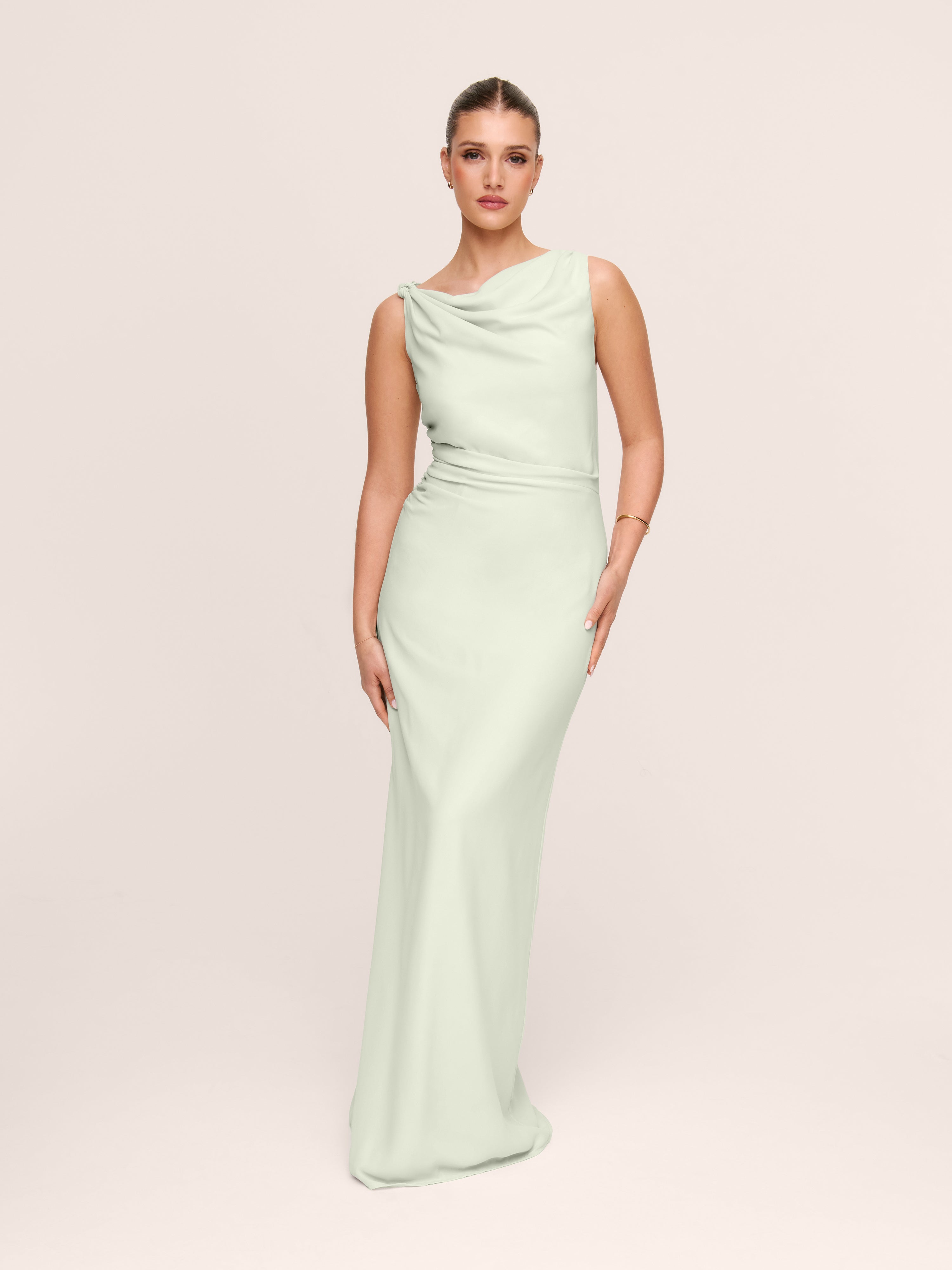 Twist Asymmetrical Chiffon Bridesmaid Dress - Mint Green  Six Stories