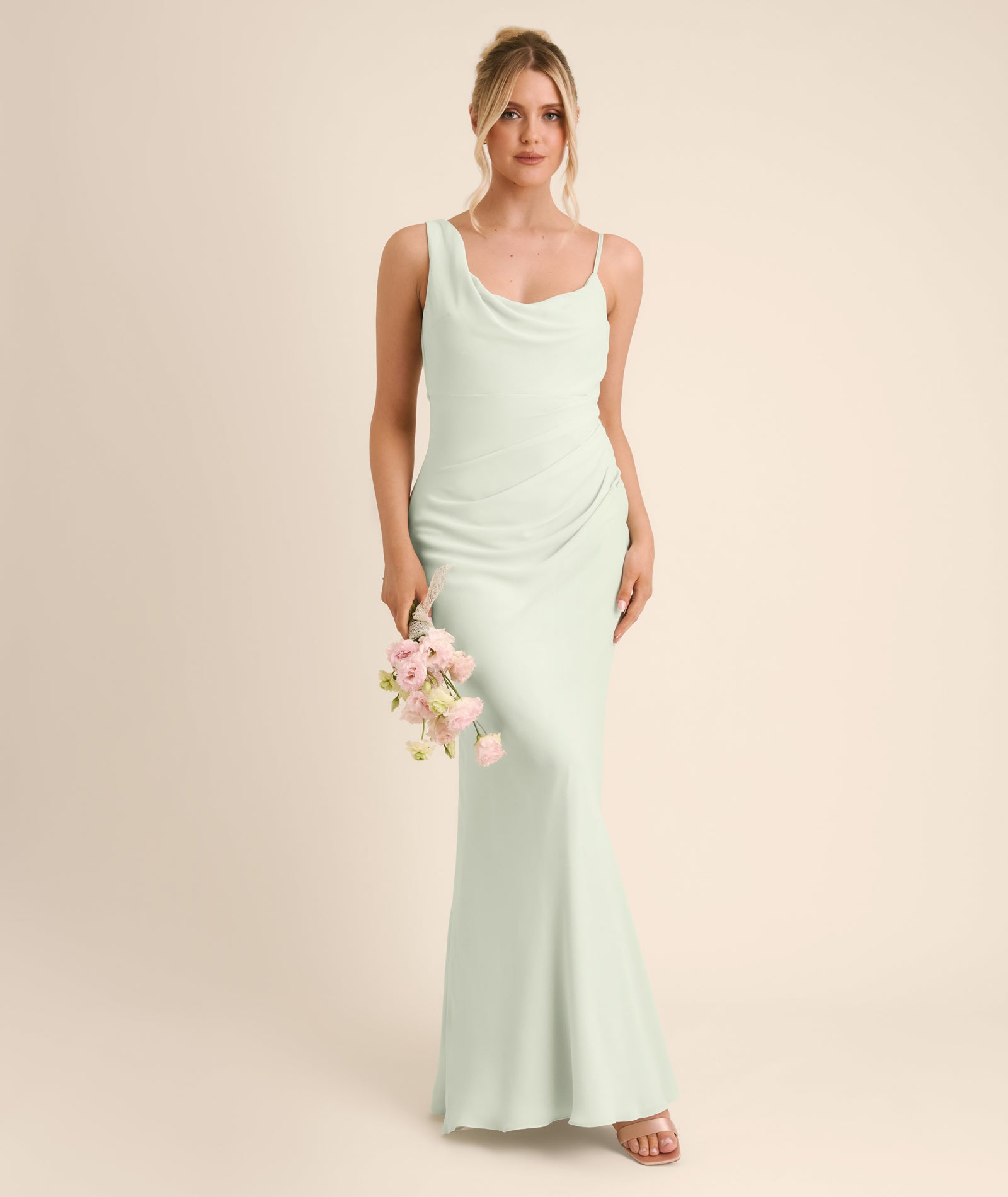 Cowl Front Asymmetrical Chiffon Bridesmaid Dress