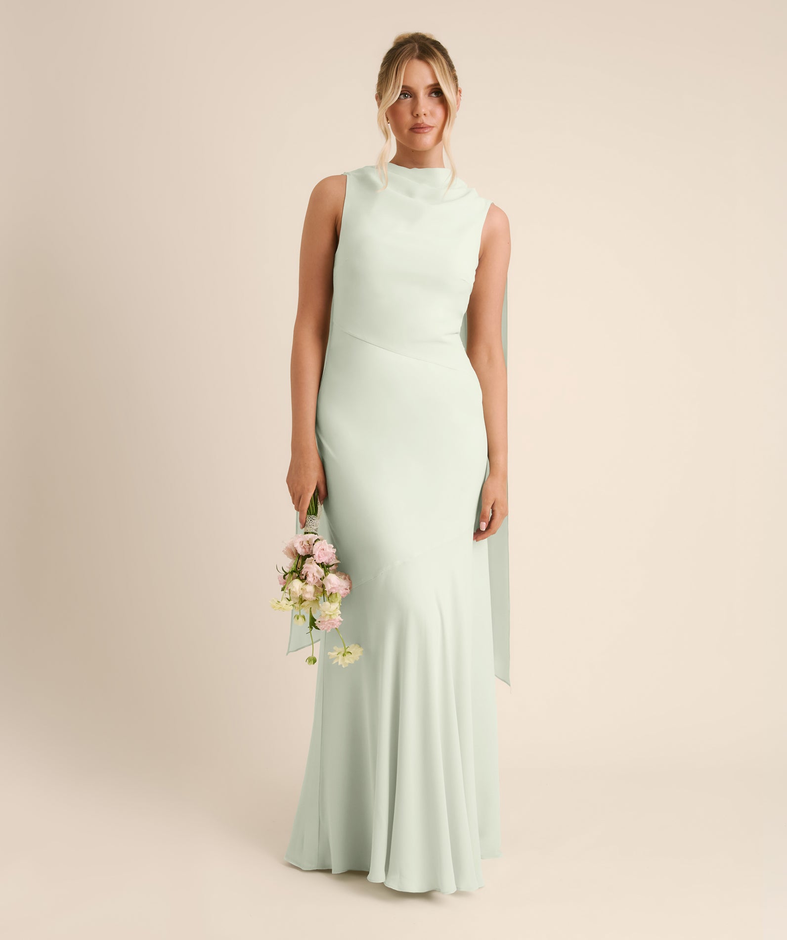 High Cowl Neck Drape Chiffon Bridesmaid Dress