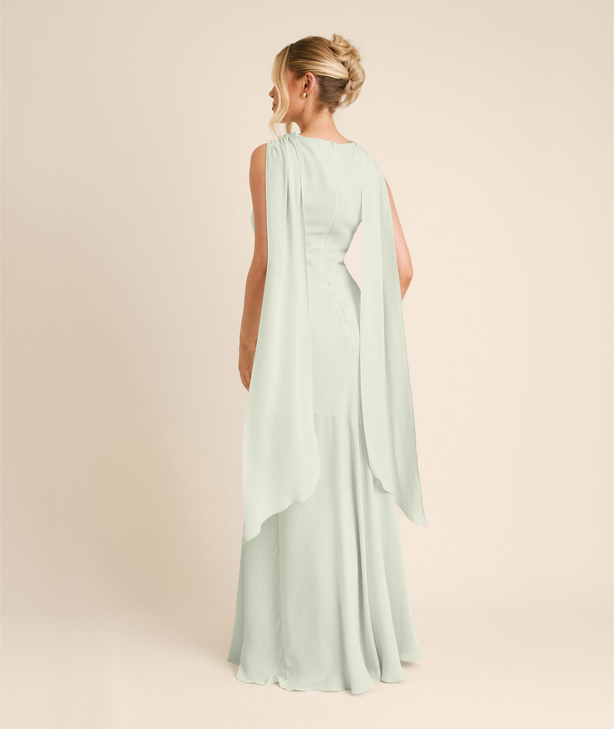 High Cowl Neck Drape Chiffon Bridesmaid Dress - Mint Green