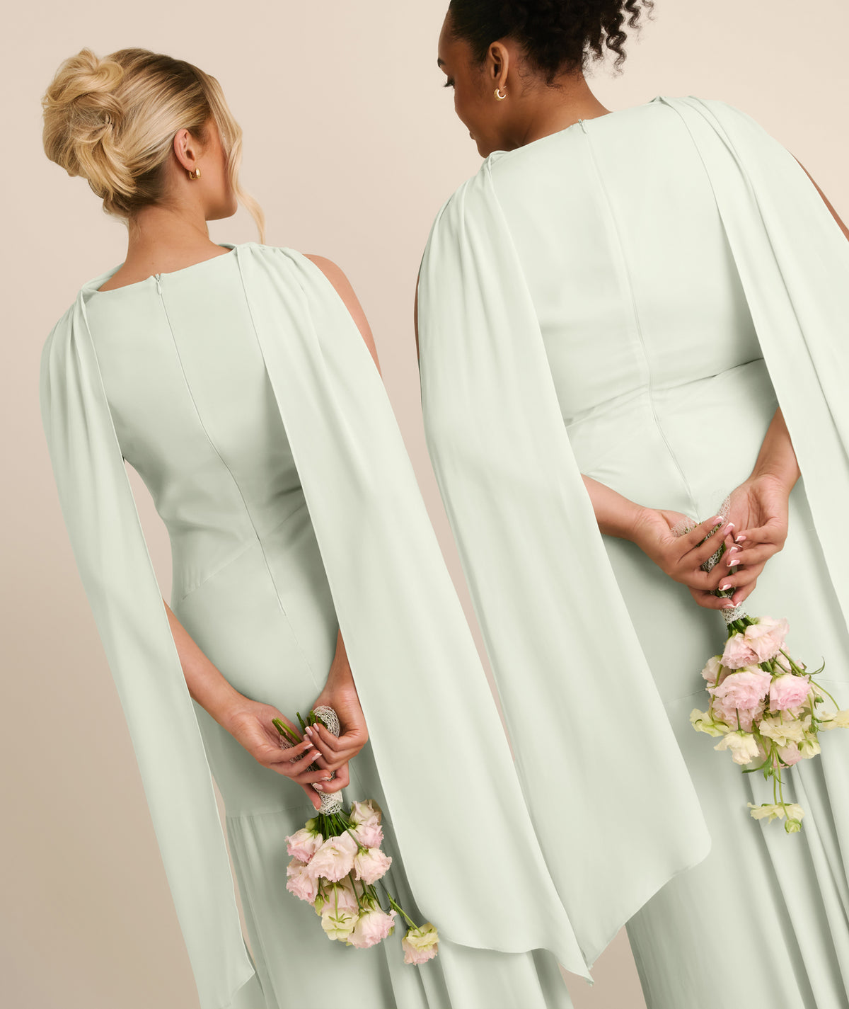 High Cowl Neck Drape Chiffon Bridesmaid Dress - Mint Green