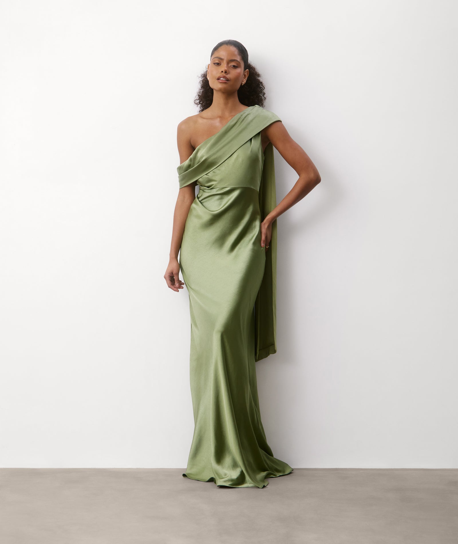 One Shoulder Drape Satin Bridesmaid Dress