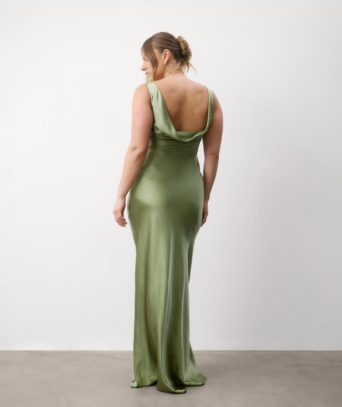 Cowl Back Satin Bridesmaid Dress - Moss Green