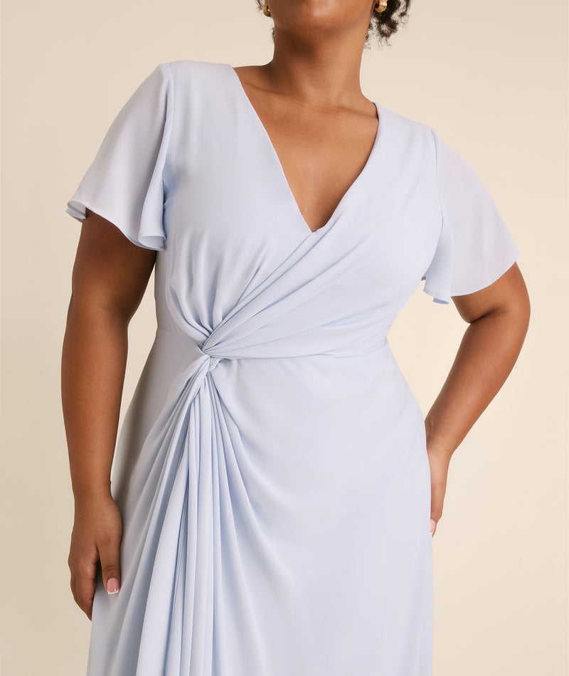 Knot Detail Chiffon Bridesmaid Dress - Powder Blue