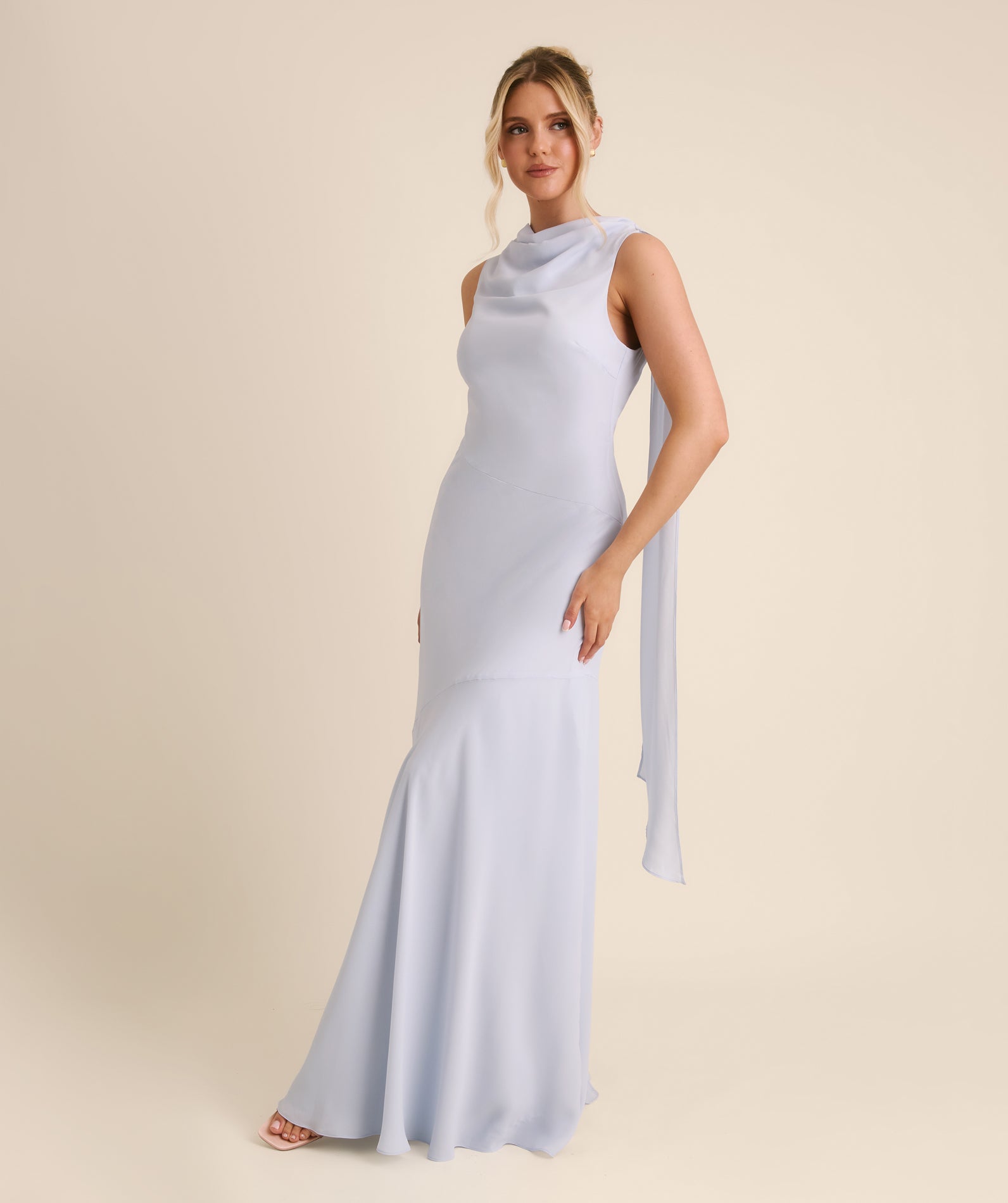 High Cowl Neck Drape Chiffon Bridesmaid Dress