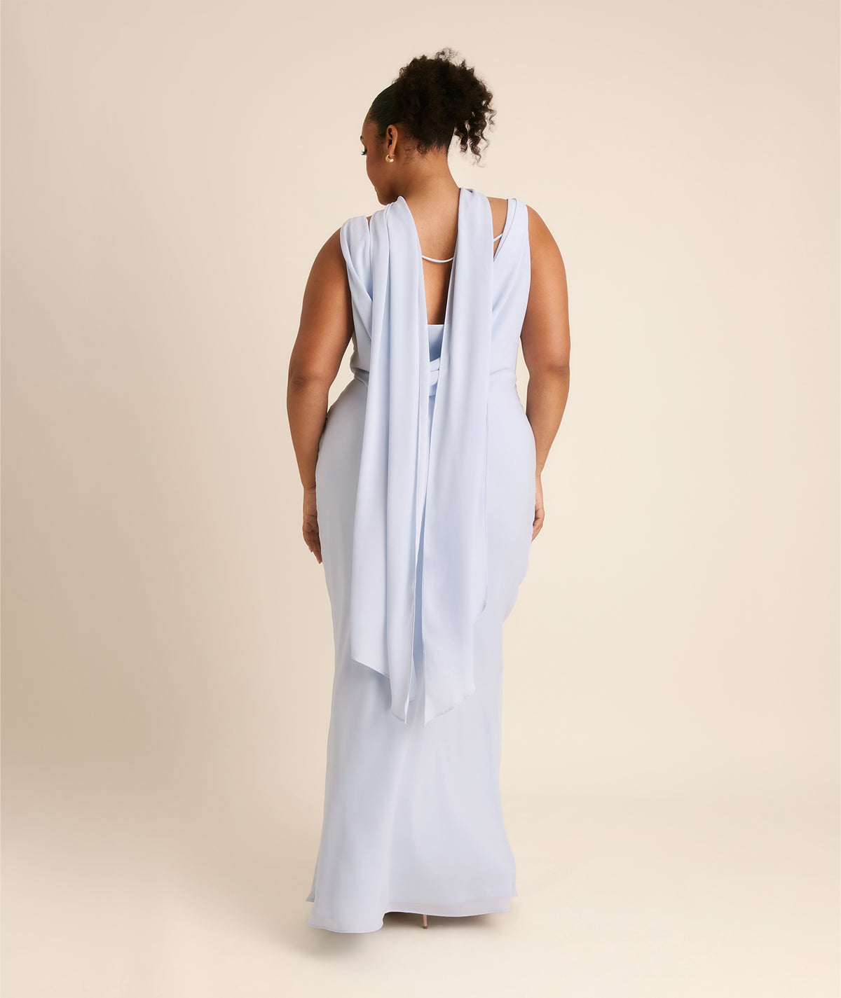 Plunge Cowl Chiffon Bridesmaid Dress with Neck Scarf - Powder Blue