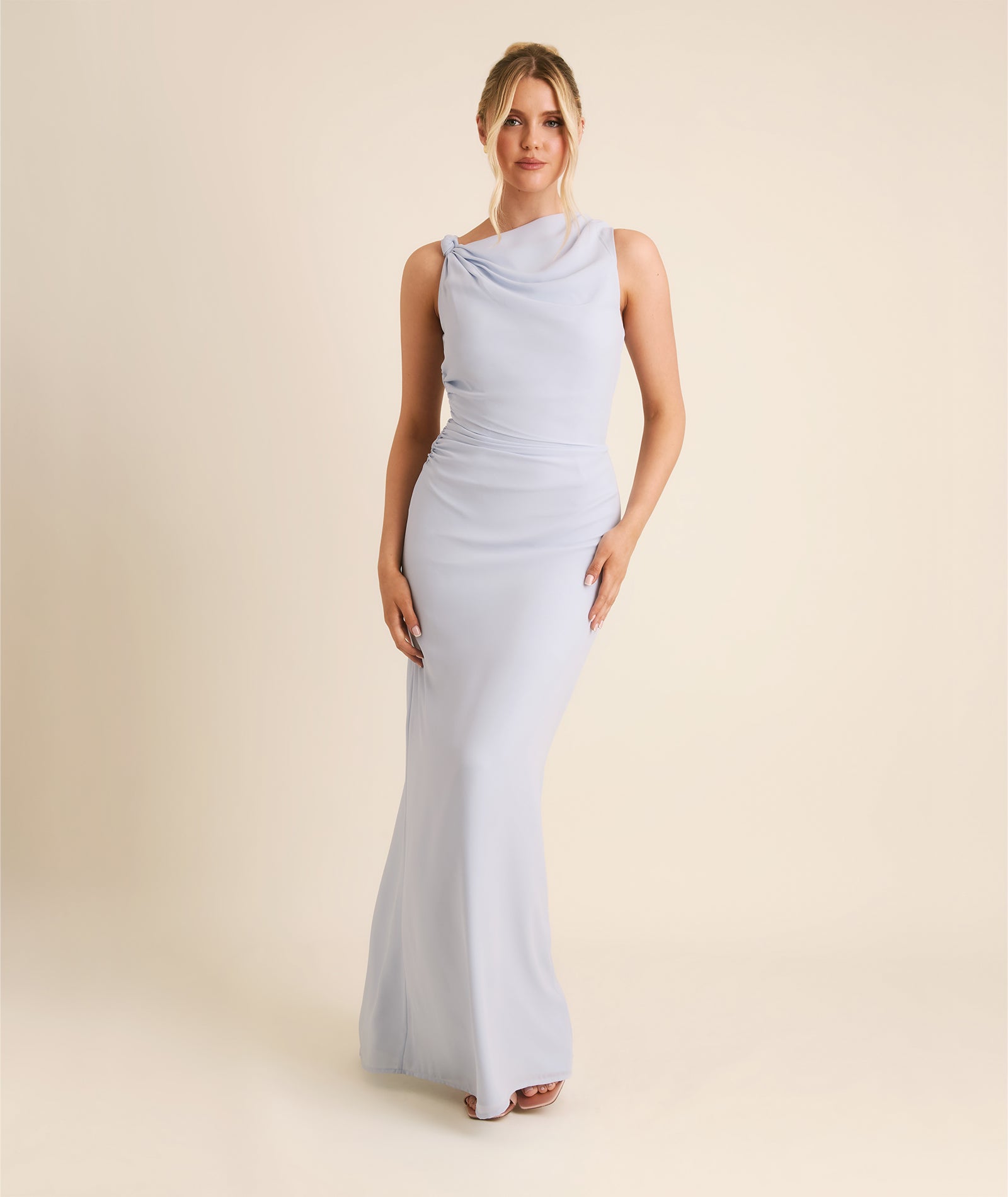 Twist Asymmetrical Chiffon Bridesmaid Dress - Powder Blue  Six Stories