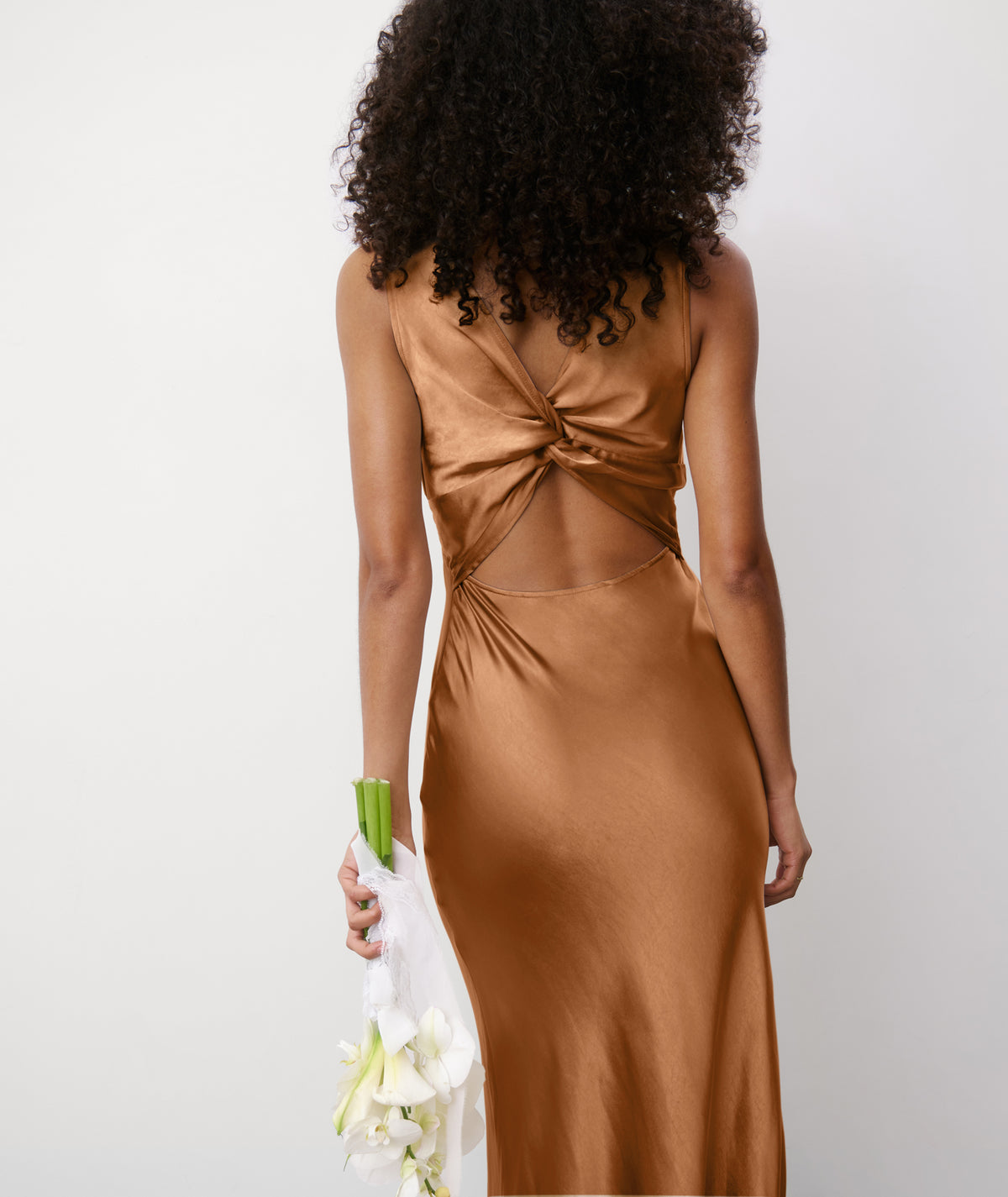 Twist Back Satin Bridesmaid Dress - Rust