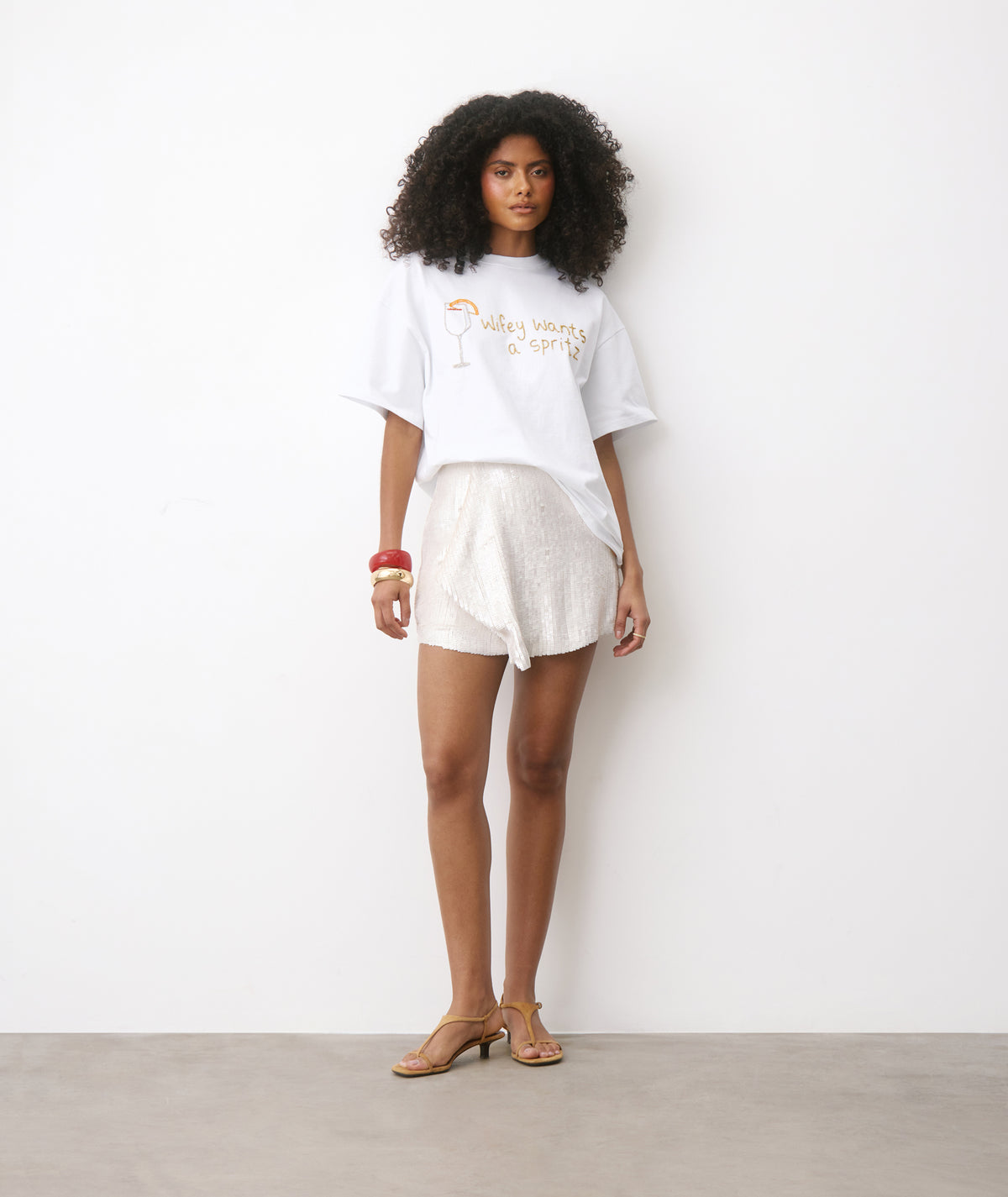 Embellished Sequin Wrap Flippy Skirt - Ivory