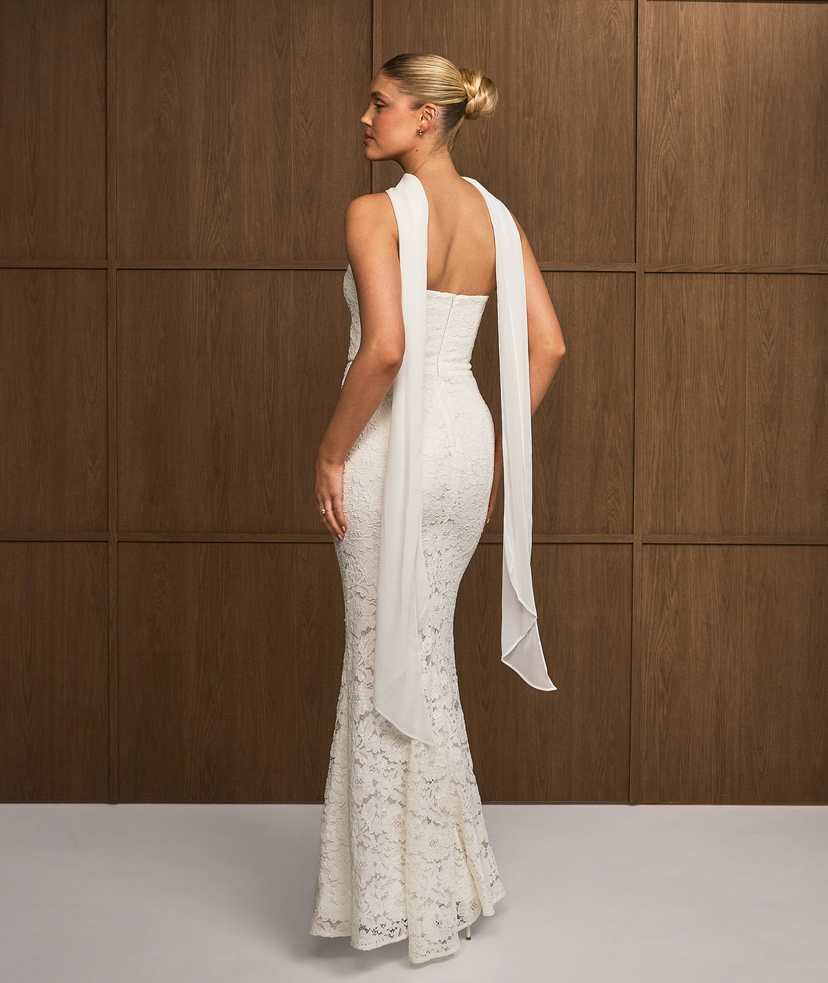 Lace Bandeau Maxi Dress with Neck Scarf - Ivory
