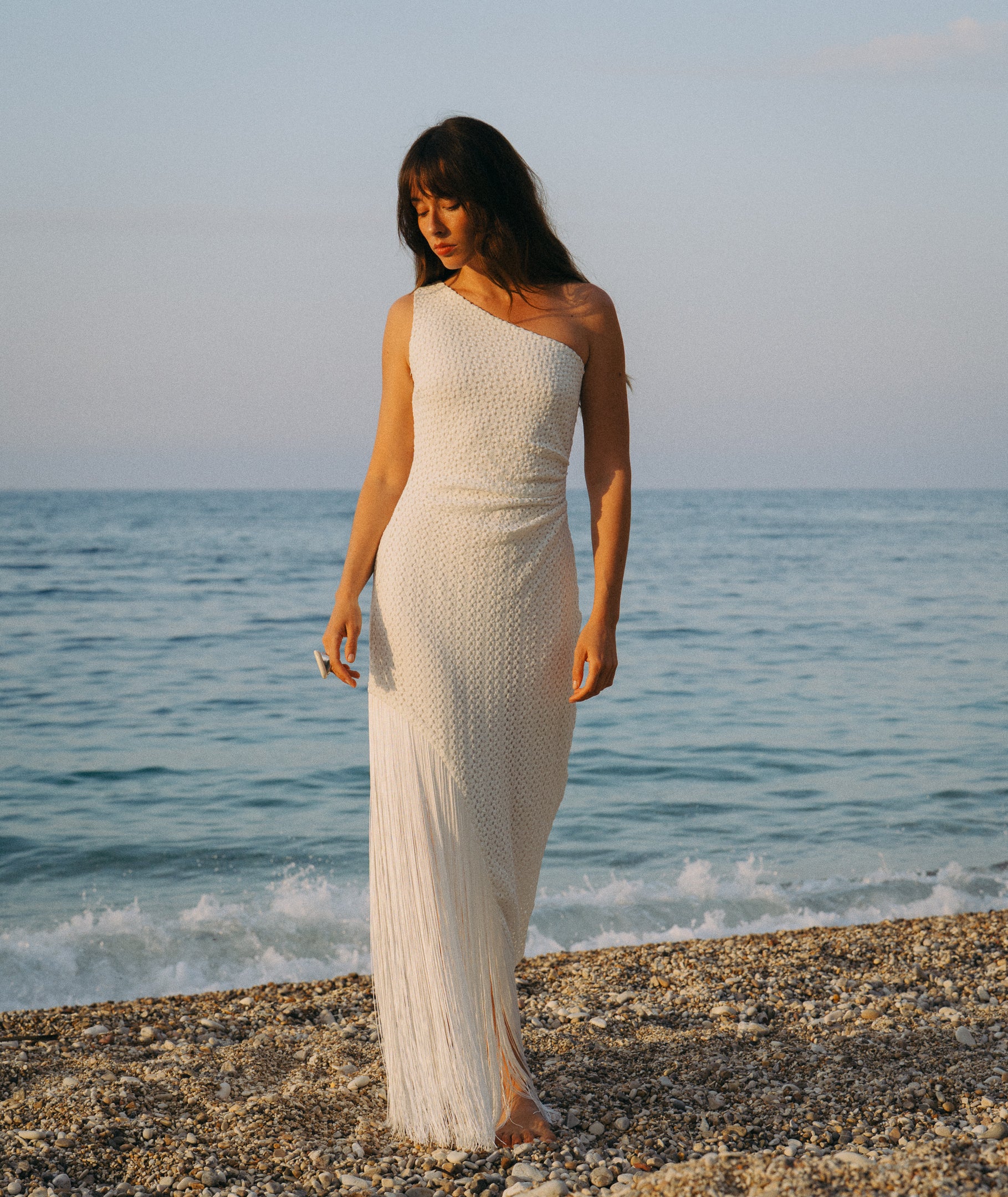 Fringe One Shoulder Maxi Dress