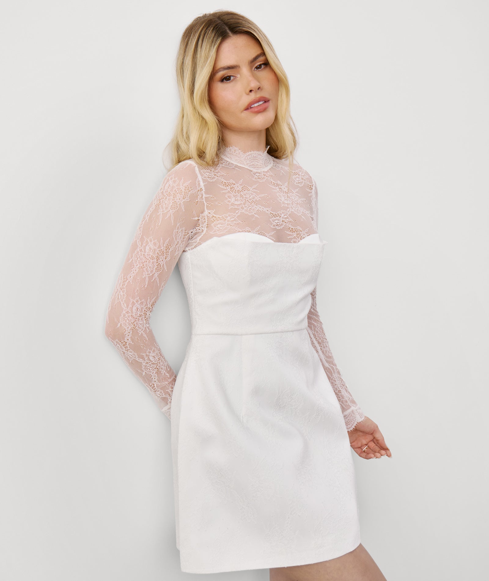 white cocktail dress uk Lace Sleeve Cup Detail Mini Color:Salmon Off-The-Shoulder Neckline with Sequin eos_blowout_dresses Long sleeves 29 White