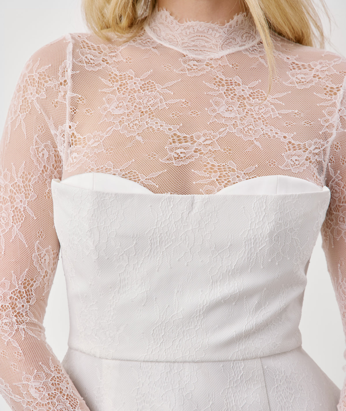 Lace Sleeve Cup Detail Mini Dress - White