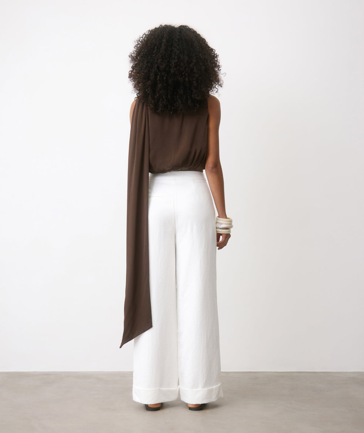 Textured Turn Up Tailored Trousers - White